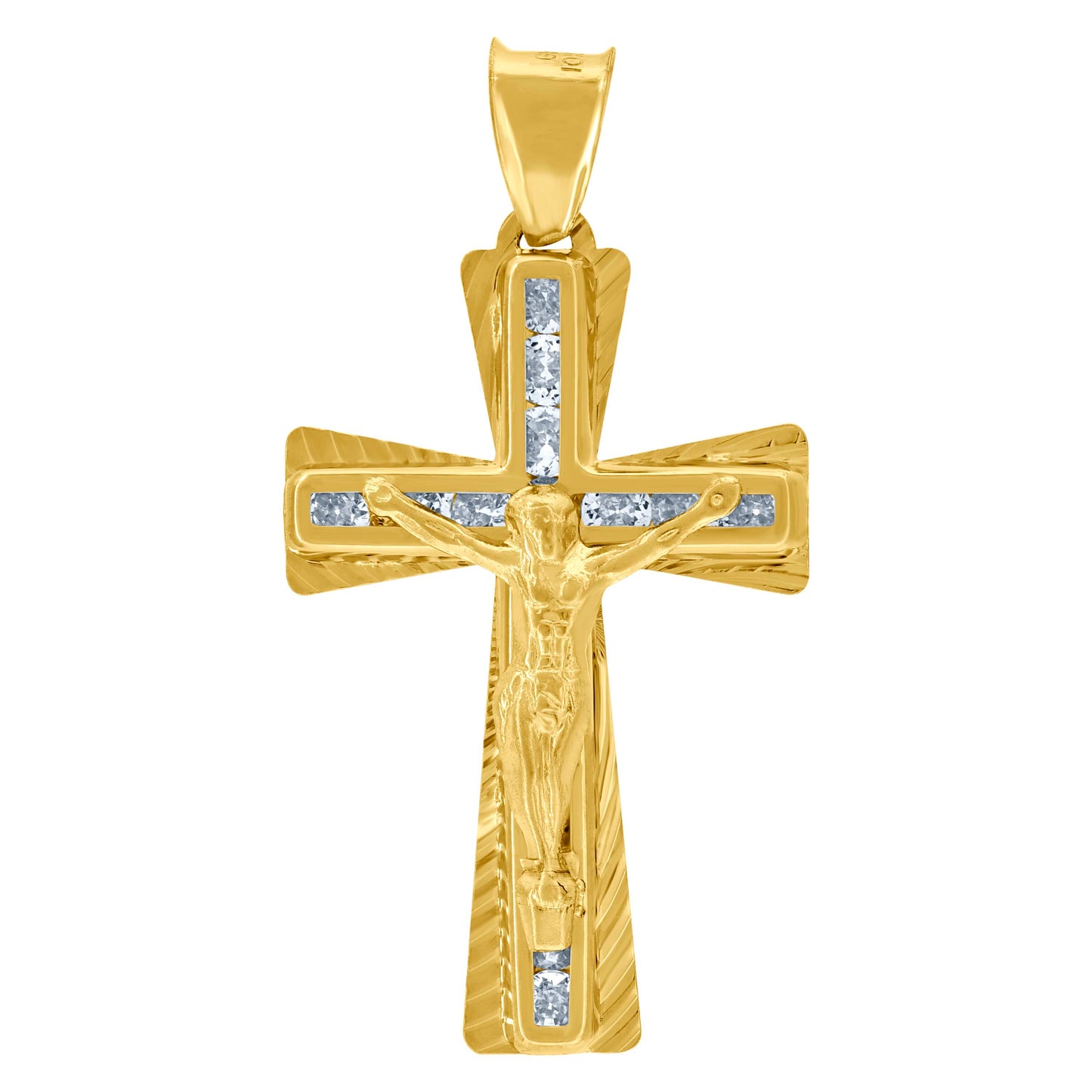 10kt Yellow Gold Unisex Cubic Zirconia Cubic-Zirconia Crucifix Cross Religious Charm Pendant