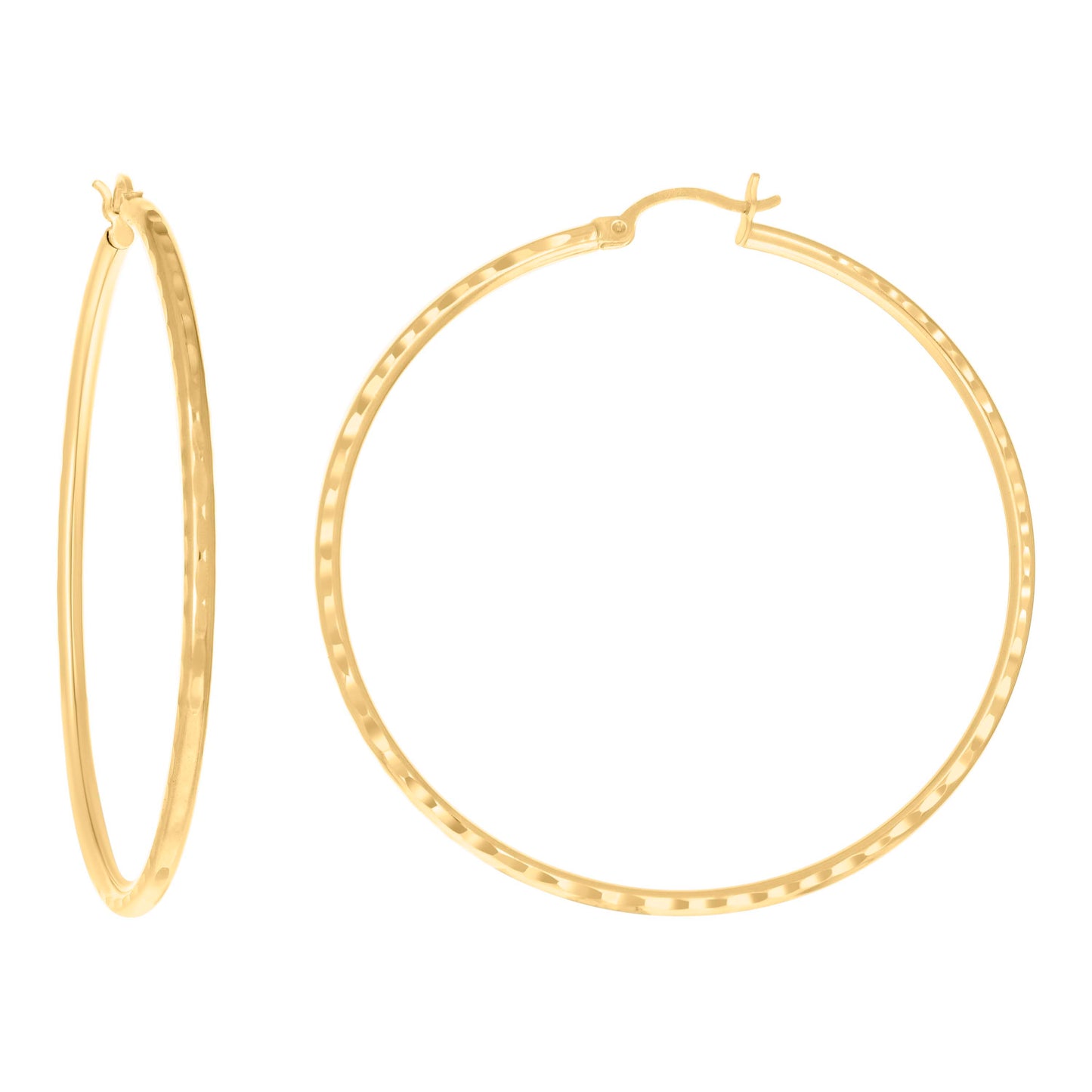 10k Yellow Gold Womens Ultra Light Round Tube 2mm X 55mm Hinged Hoops Huggies