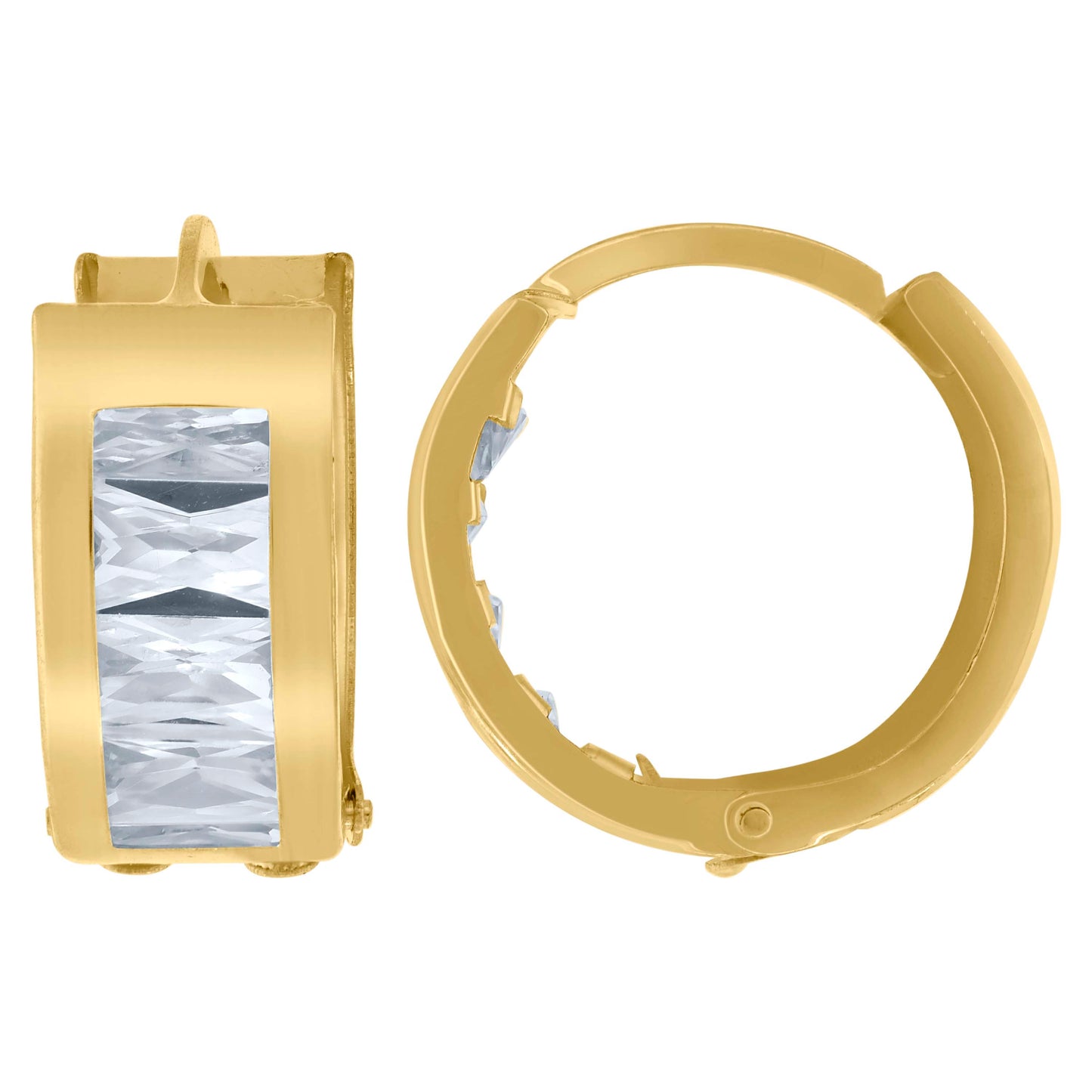 10k Yellow Gold Womens Princess-Cut Cubic Zirconia Huggie Hoop Earrings