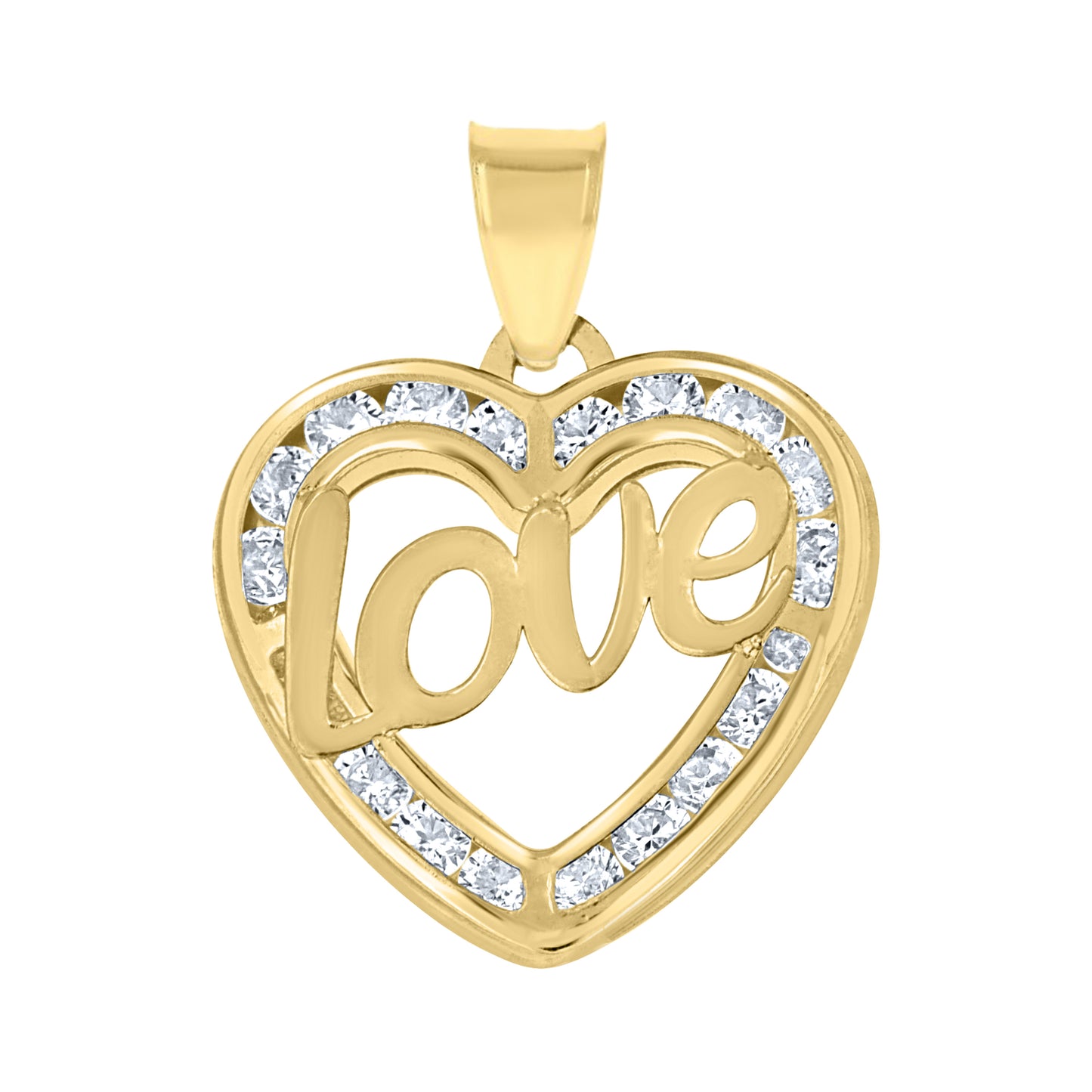 10k Yellow Gold Womens Cubic Zirconia Polished Finish Love Heart Charm Pendant