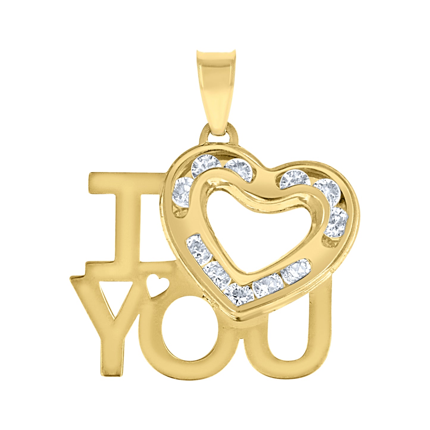 10k Yellow Gold Womens Cubic Zirconia Polished Finish I Love You Heart Charm Pendant