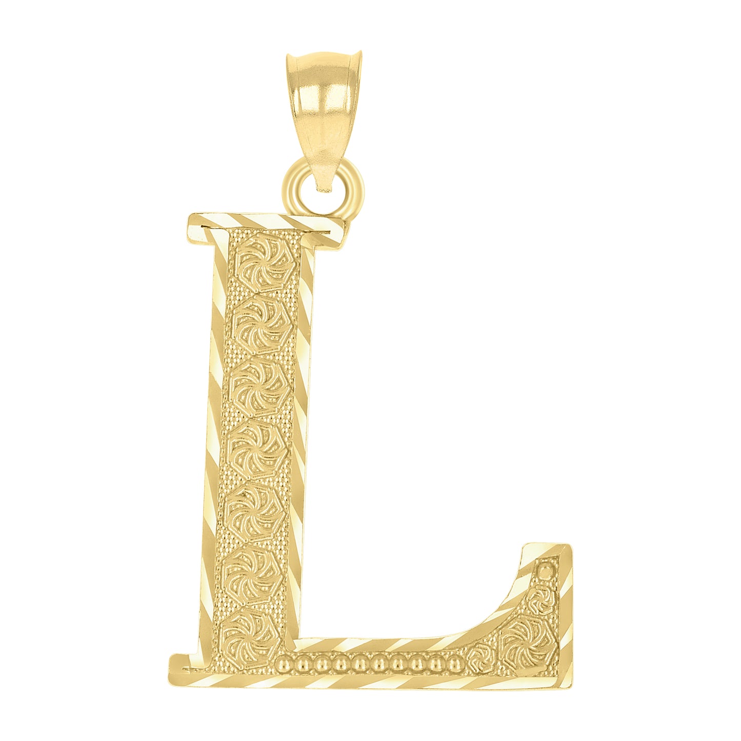 10k Yellow Gold Unisex Diamond Cut Initial Letter L Charm Pendant