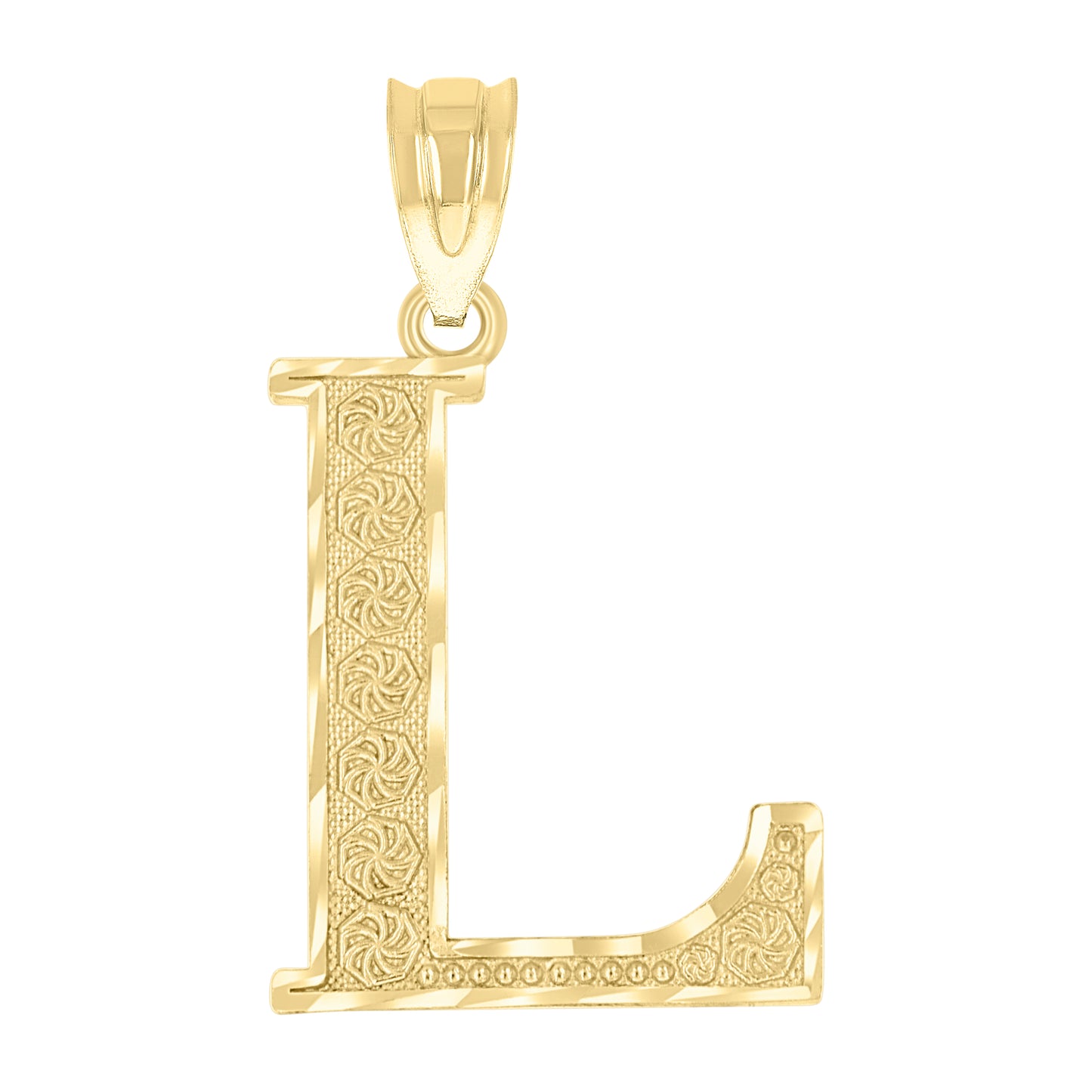 10k Yellow Gold Unisex Diamond Cut Letter L Initial Charm Pendant