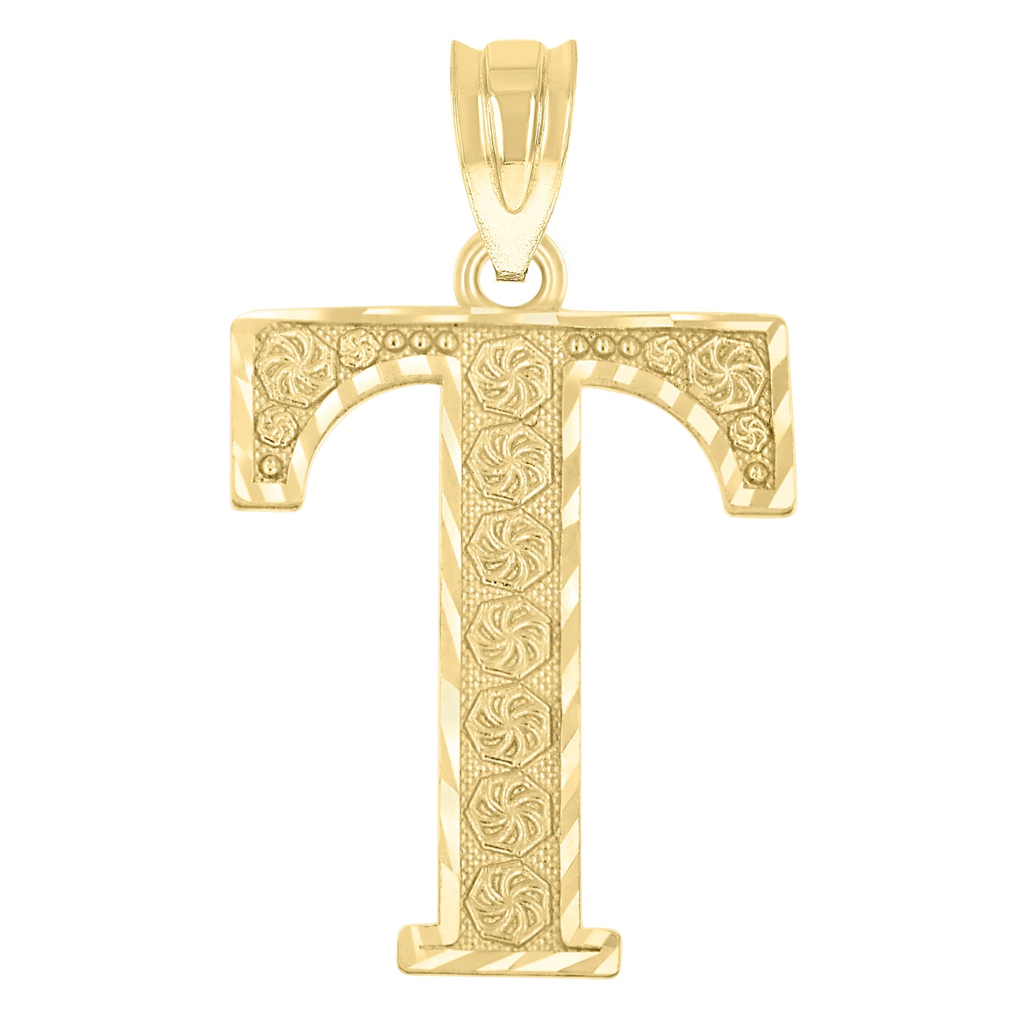 10k Yellow Gold Unisex Diamond Cut Initial Letter T Charm Pendant