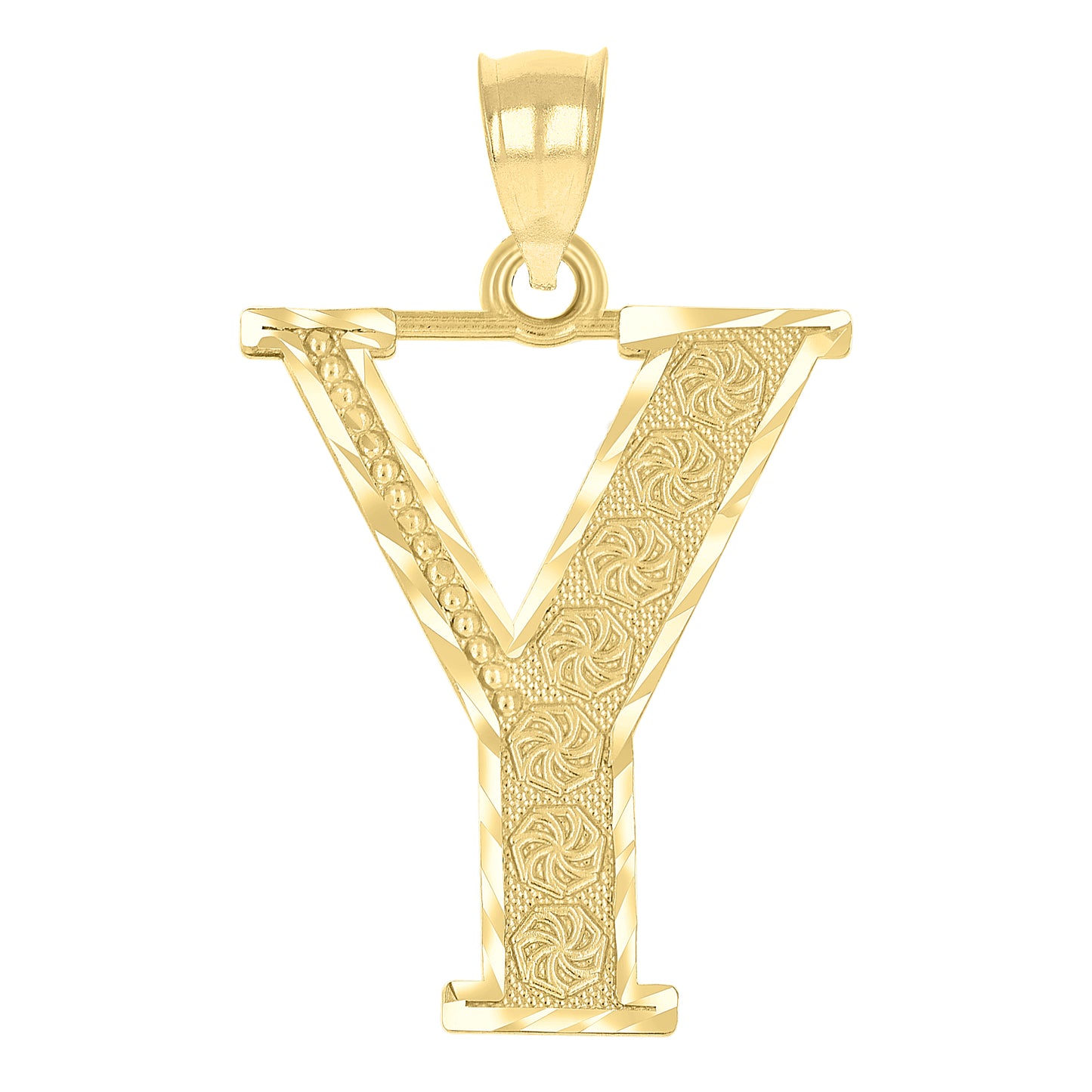 10k Yellow Gold Unisex Diamond Cut Initial Letter Y Charm Pendant