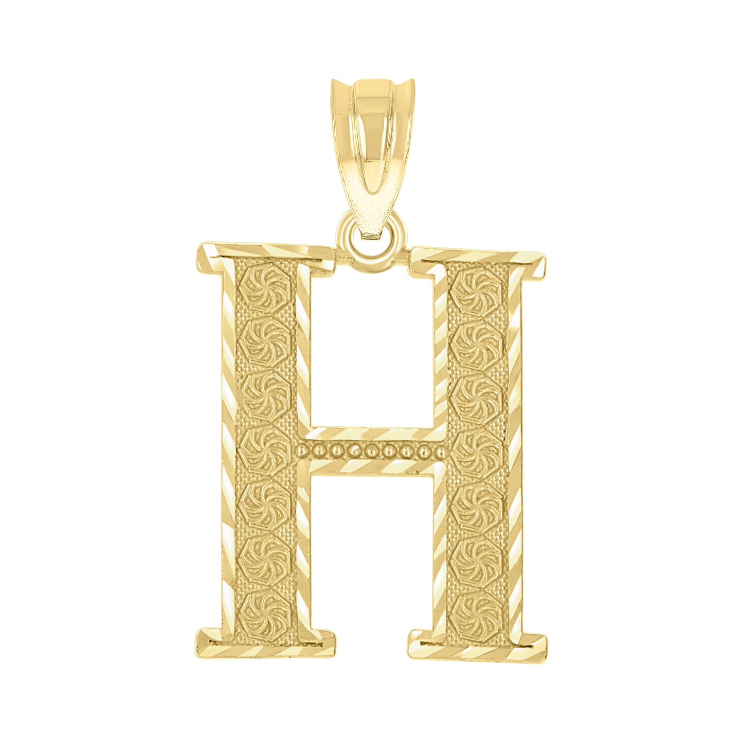 10k Yellow Gold Unisex Diamond Cut Initial Letter H Charm Pendant