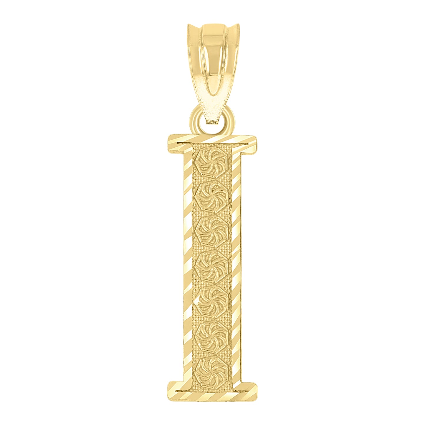 10k Yellow Gold Unisex Diamond Cut Initial Letter I Charm Pendant