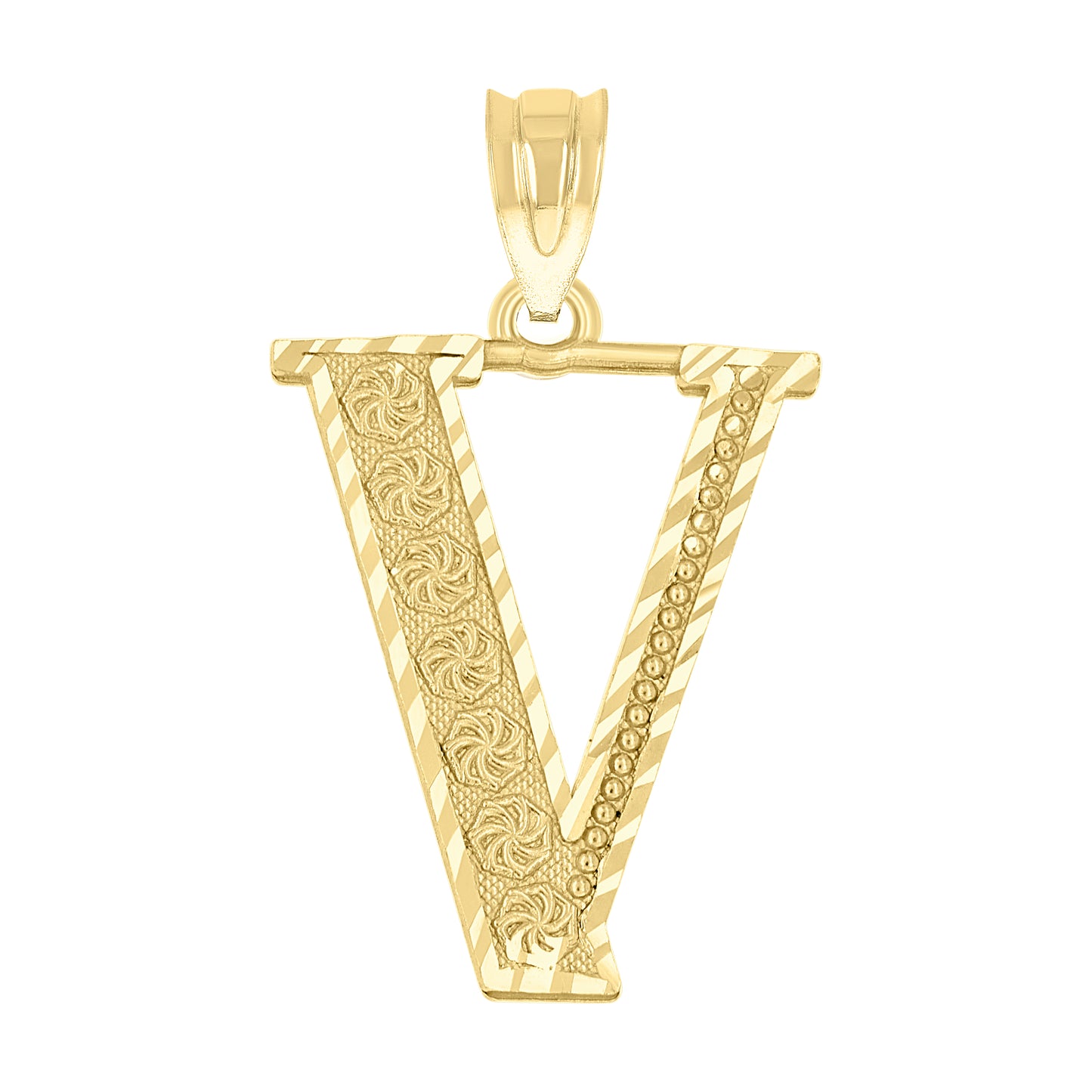 10k Yellow Gold Unisex Diamond Cut Initial Letter V Charm Pendant