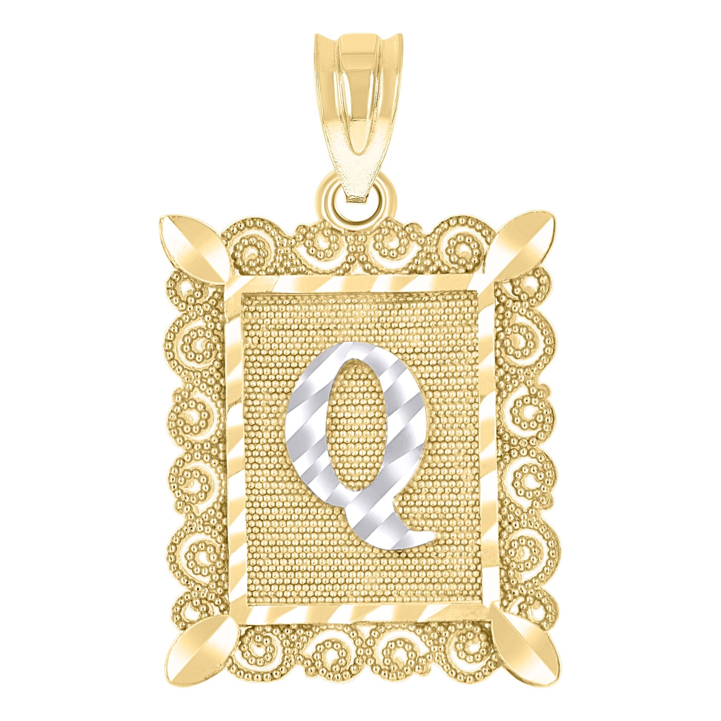 10k Two tone Gold Unisex Initial Alphabet Q Charm Pendant