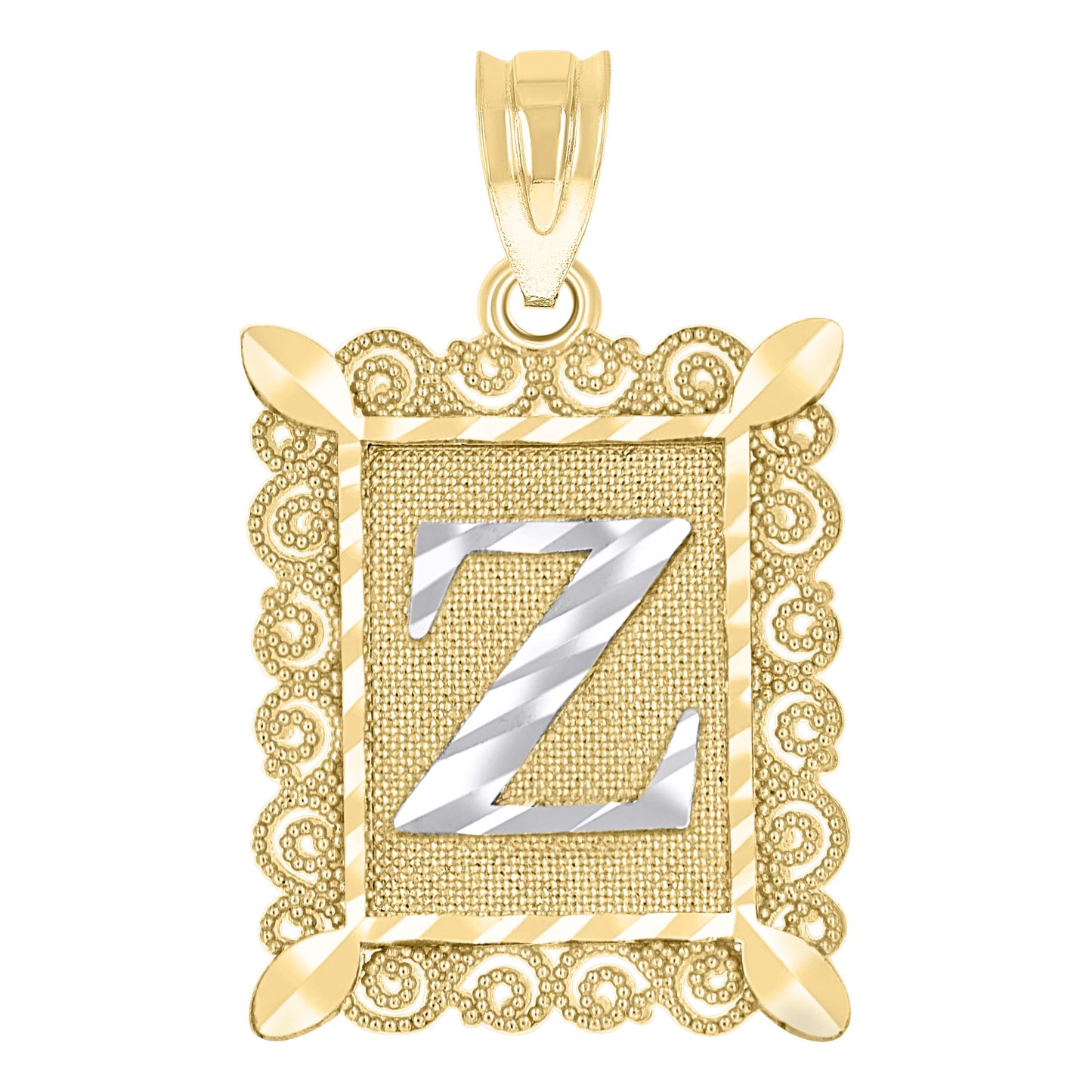 10k Two tone Gold Unisex Initial Alphabet Z Charm Pendant