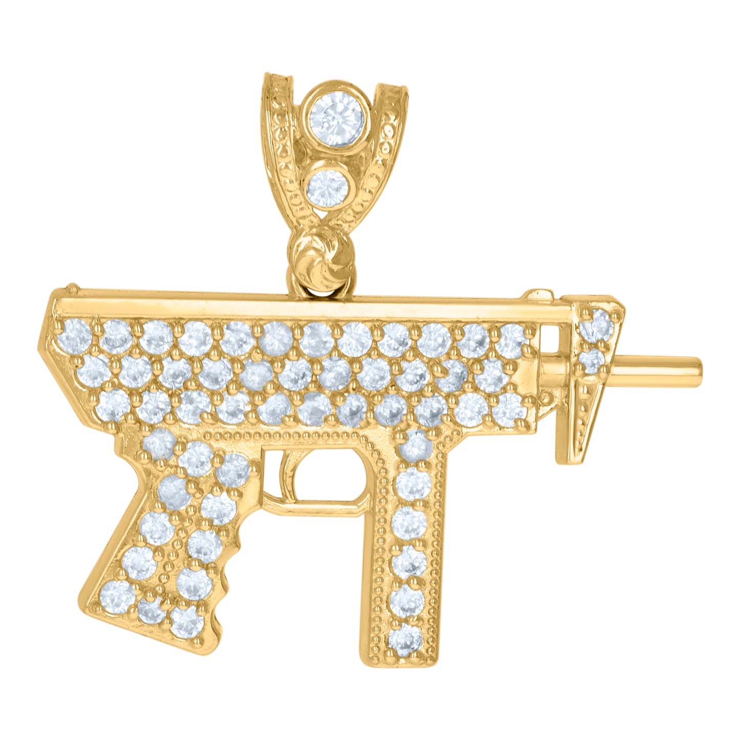 10k Yellow Gold Mens Cubic Zirconia Gun Charm Pendant