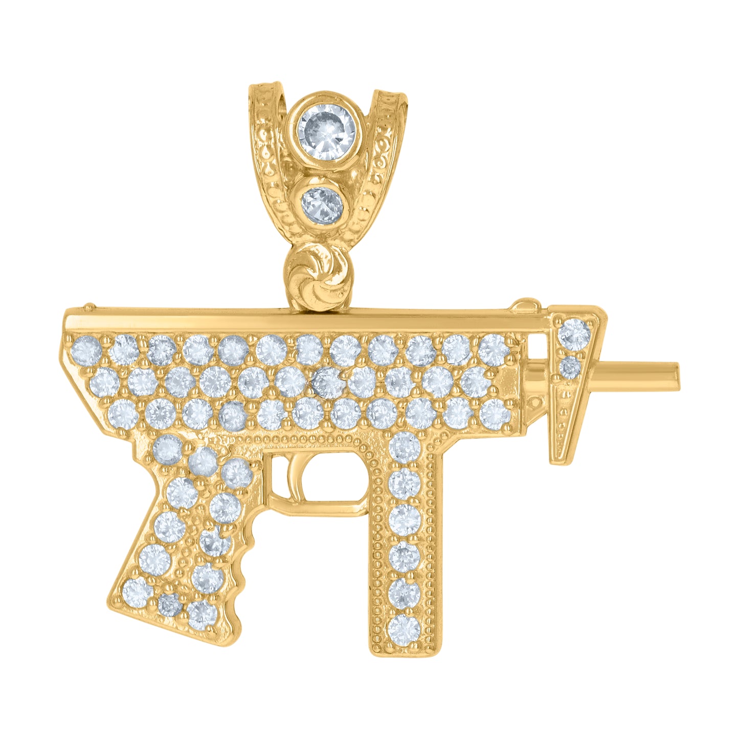 10k Yellow Gold Mens Cubic Zirconia Gun Charm Pendant