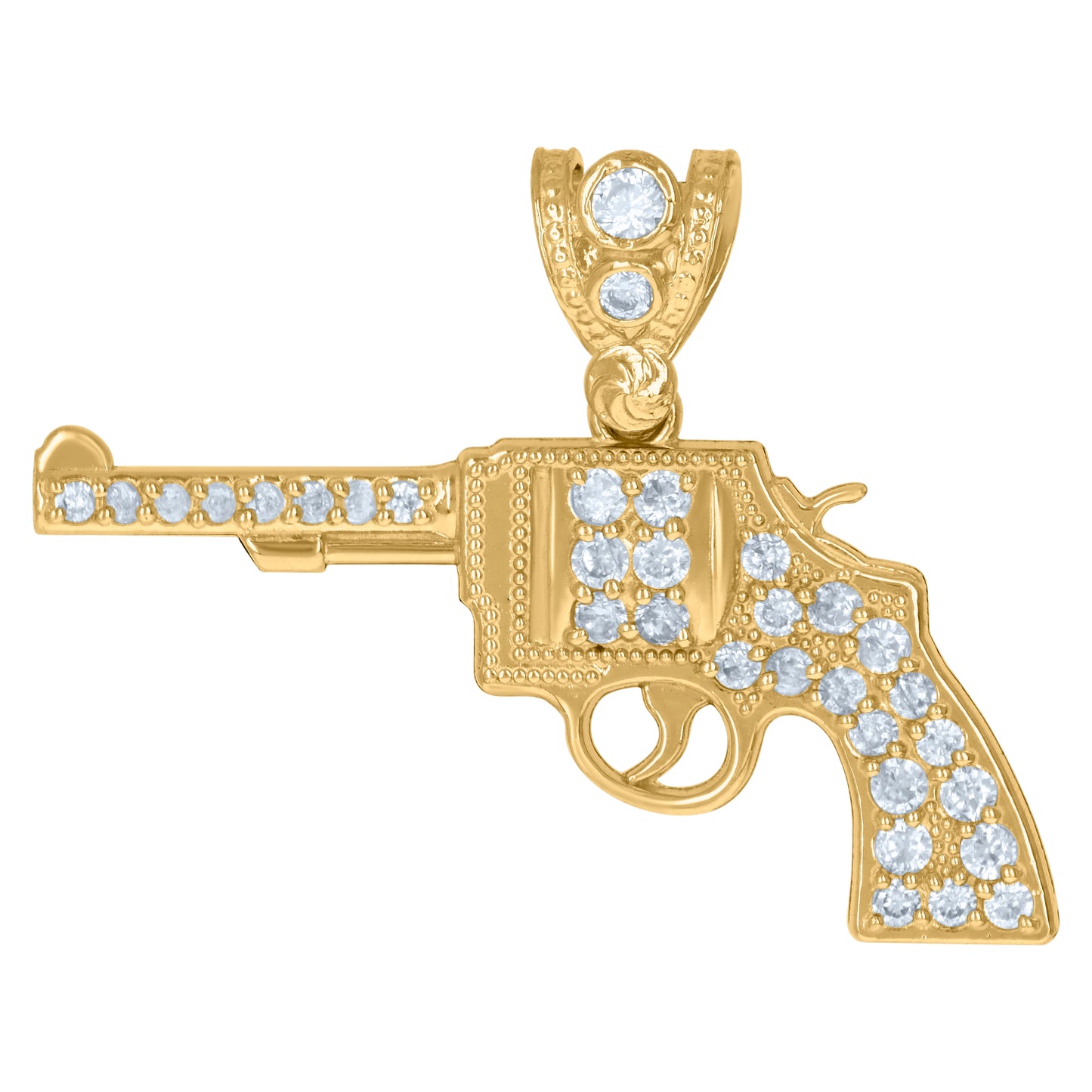 10k Yellow Gold Mens Cubic Zirconia Gun Charm Pendant