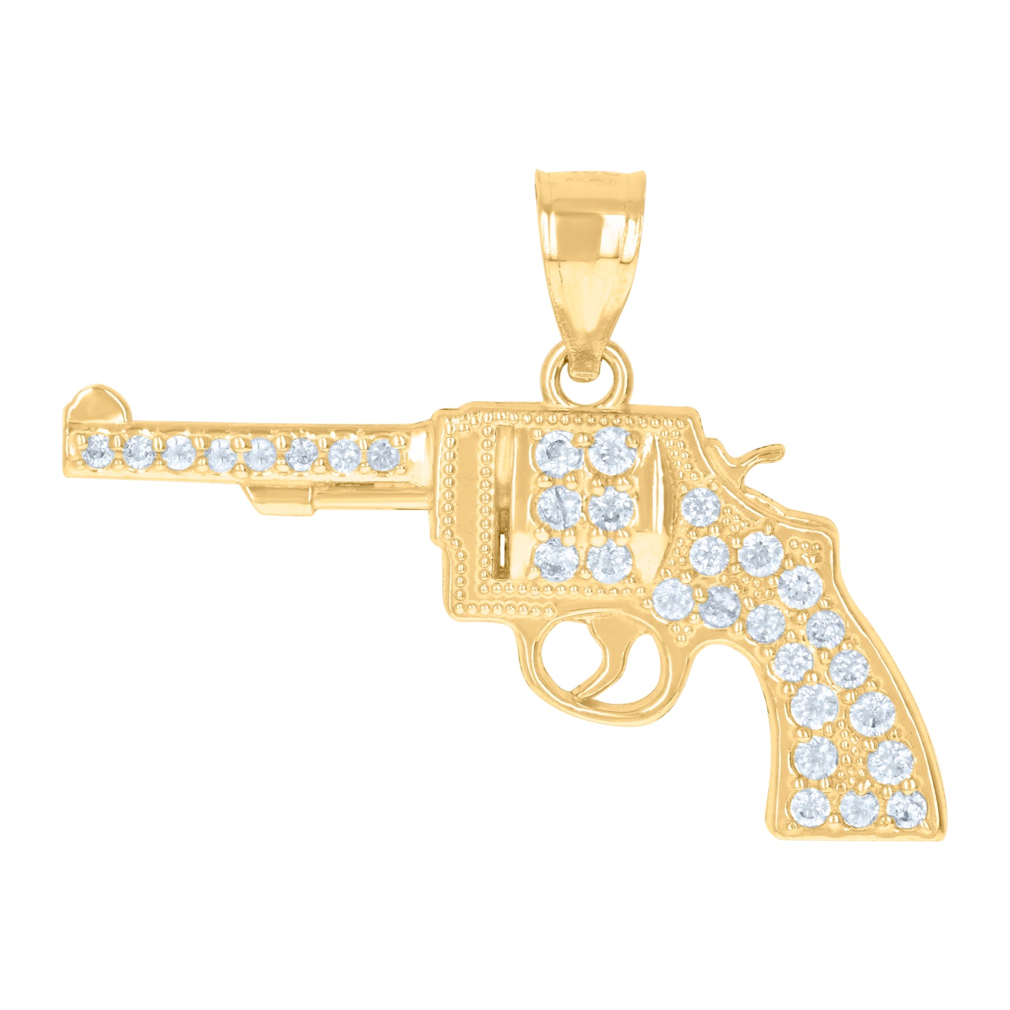 10k Yellow Gold Mens Cubic Zirconia Gun Charm Pendant