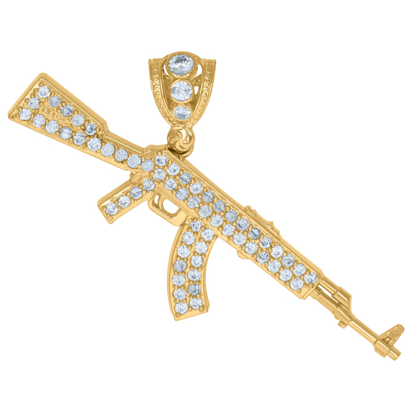 10k Yellow Gold Mens Cubic Zirconia Gun Charm Pendant