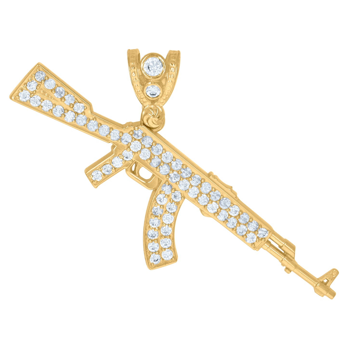 10k Yellow Gold Mens Cubic Zirconia Gun Charm Pendant