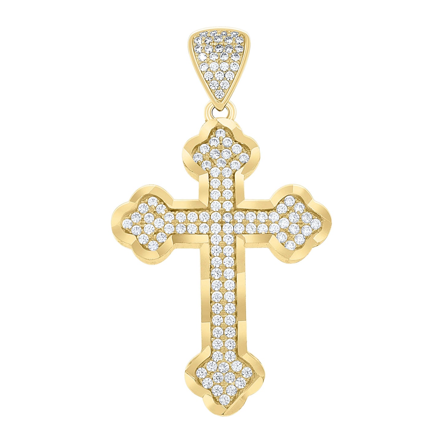 10k Yellow Gold Unisex Cubic Zirconia Budded Cross Religious Charm Pendant
