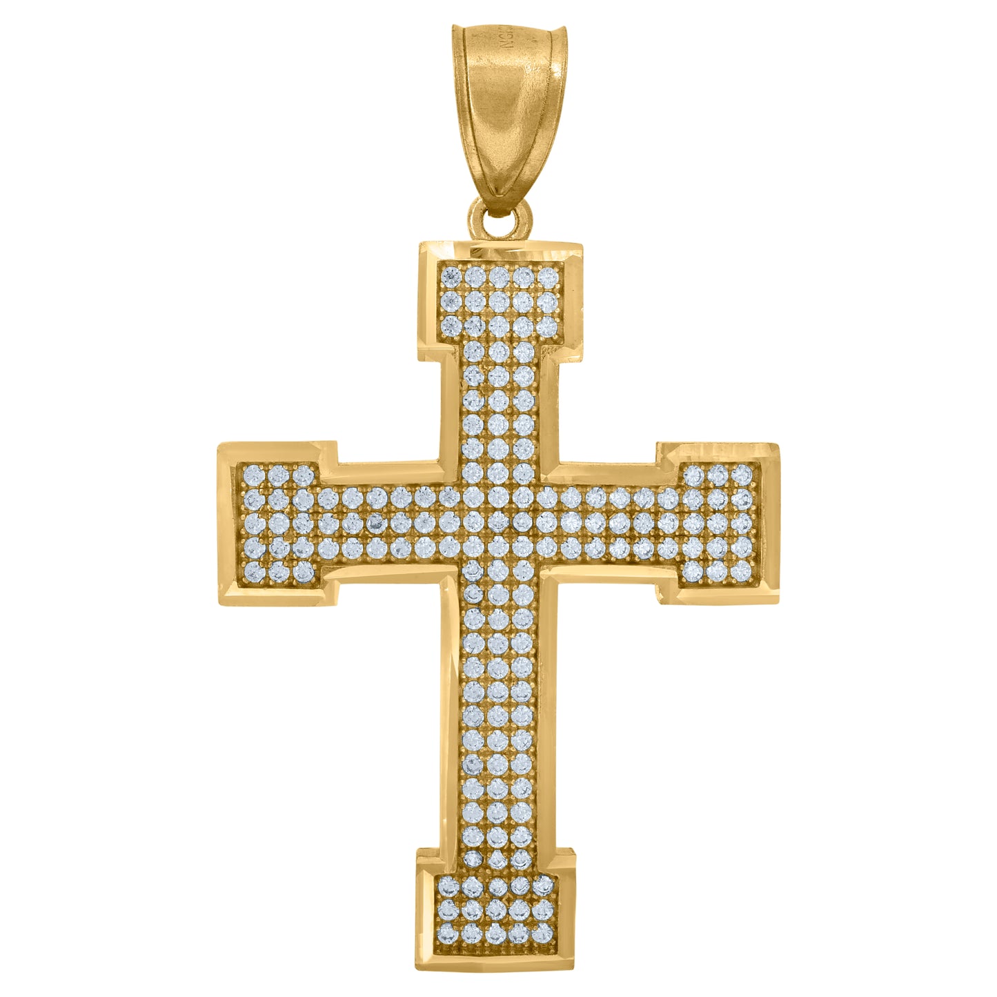 10k Yellow Gold Unisex Cubic Zirconia Cross Religious Charm Pendant