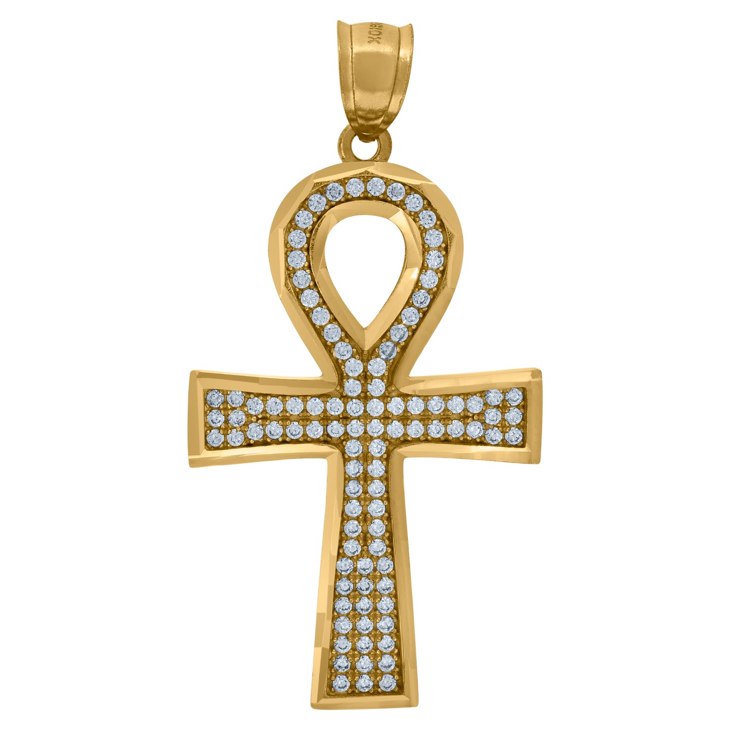 10k Yellow Gold Unisex Cubic Zirconia Ankh Cross Religious Charm Pendant