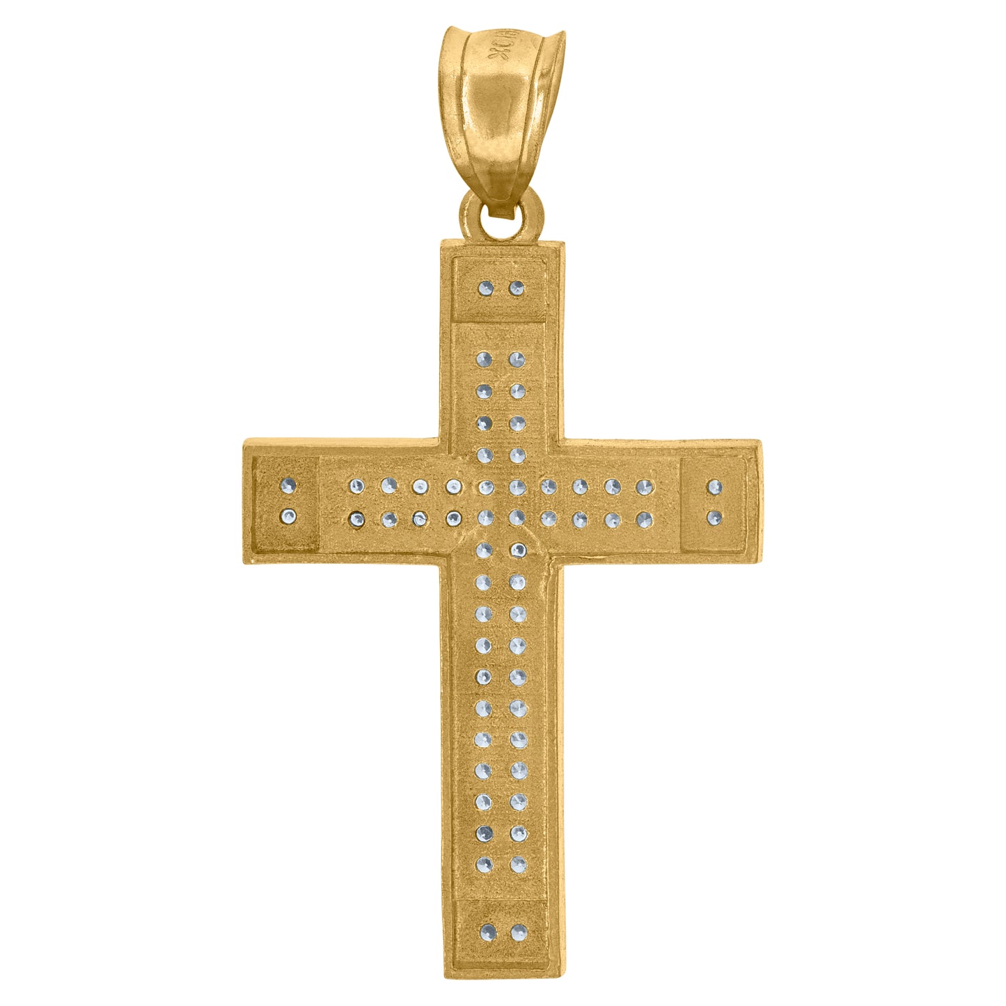 10k Yellow Gold Unisex Cubic Zirconia Diamond Cut Cross Religious Charm Pendant