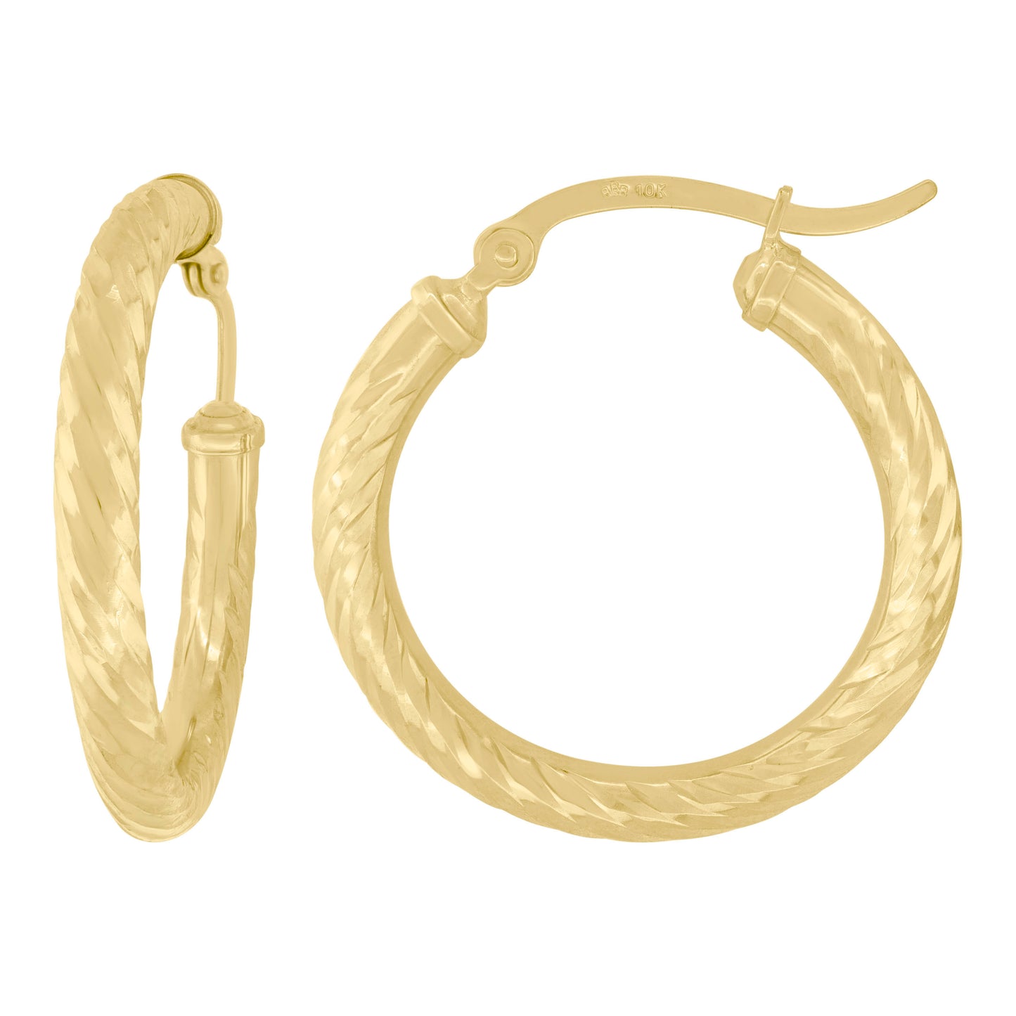 10k Yellow Gold Womens Hollow Round Twisted Tube Hoop Earrings