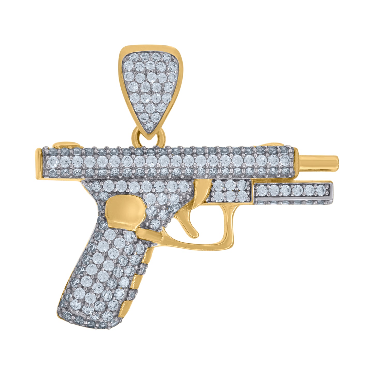 10k Two Tone Gold Cubic Zirconia Gun Pistol Charm Pendant