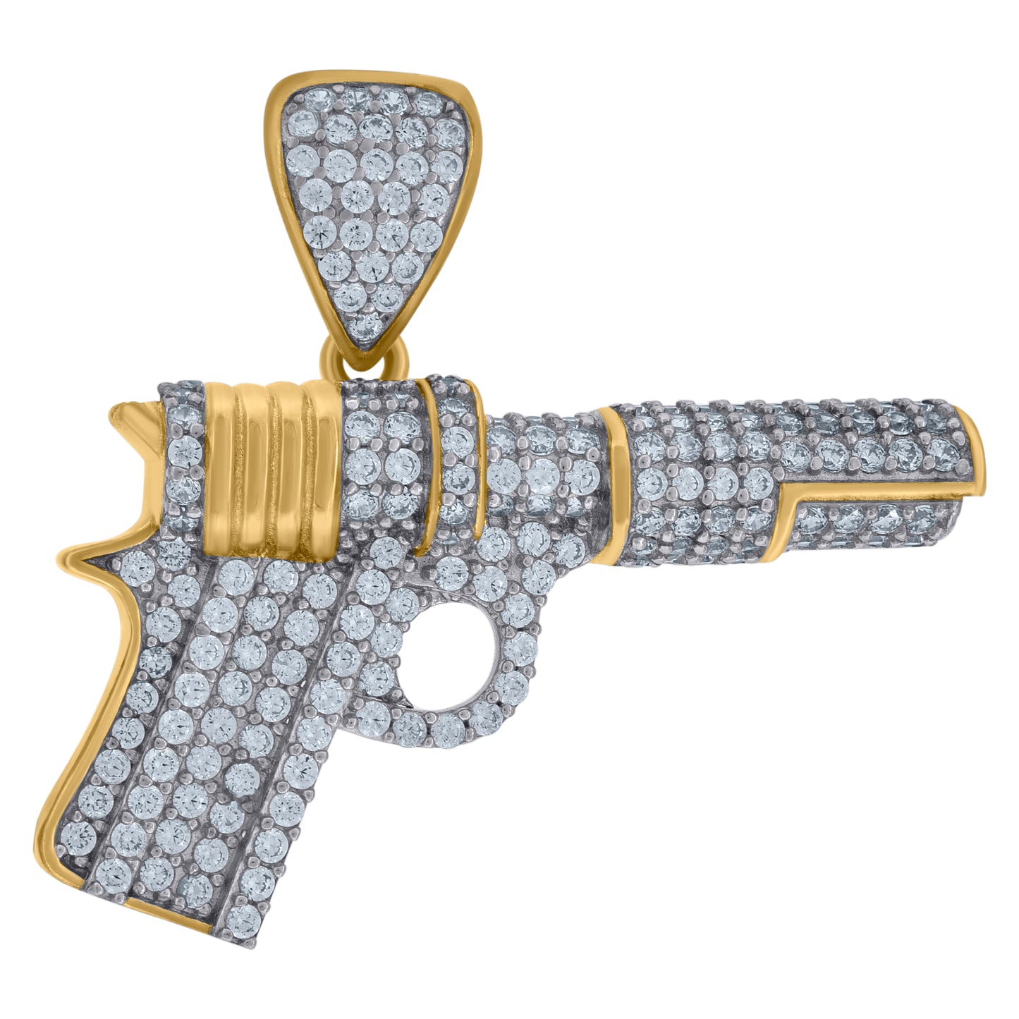 10k Two Tone Gold Cubic Zirconia Gun Pistol Charm Pendant