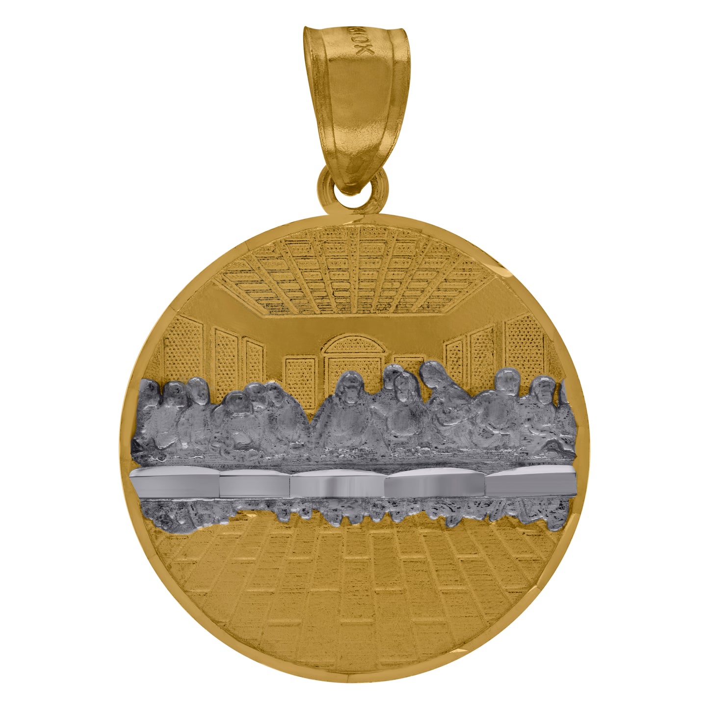 10kt Two-Tone Gold Diamond-Cut Last Supper Religious Charm Pendant