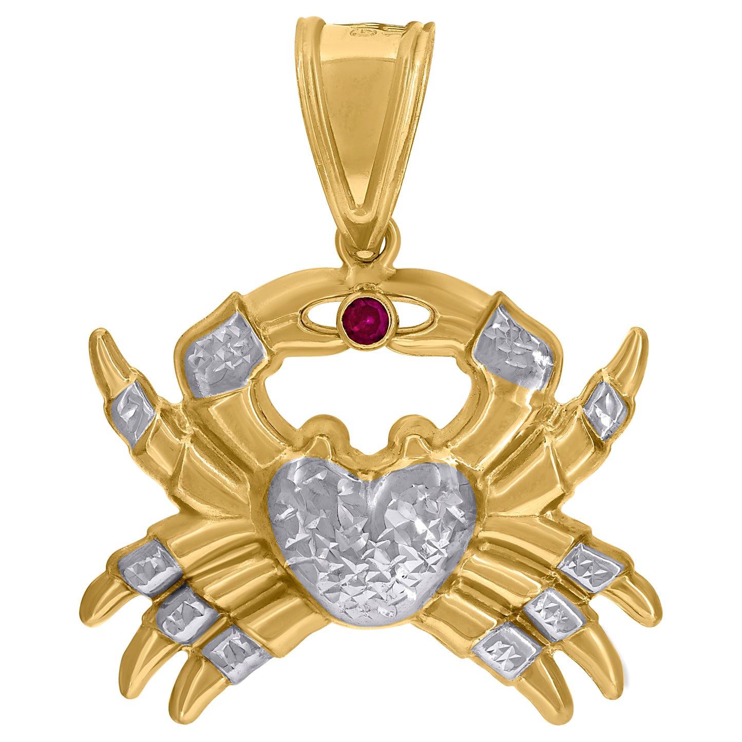10k Two Tone Gold Men Cubic Zirconia Zodiac Sign Cancer Pendant