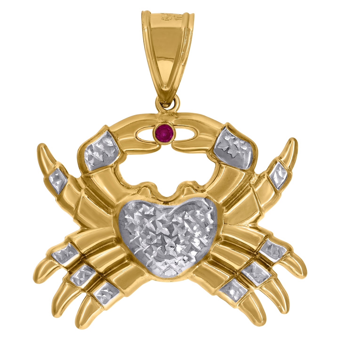 10k Two Tone Gold Men Cubic Zirconia Zodiac Sign Cancer Pendant