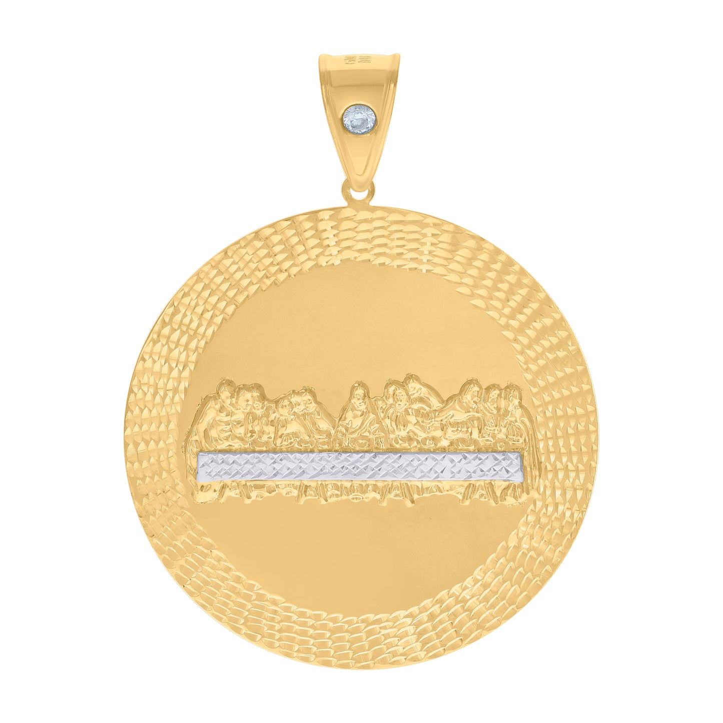 10k Two tone Gold Mens Cubic Zirconia Medallion Last Supper Religious Charm Pendant