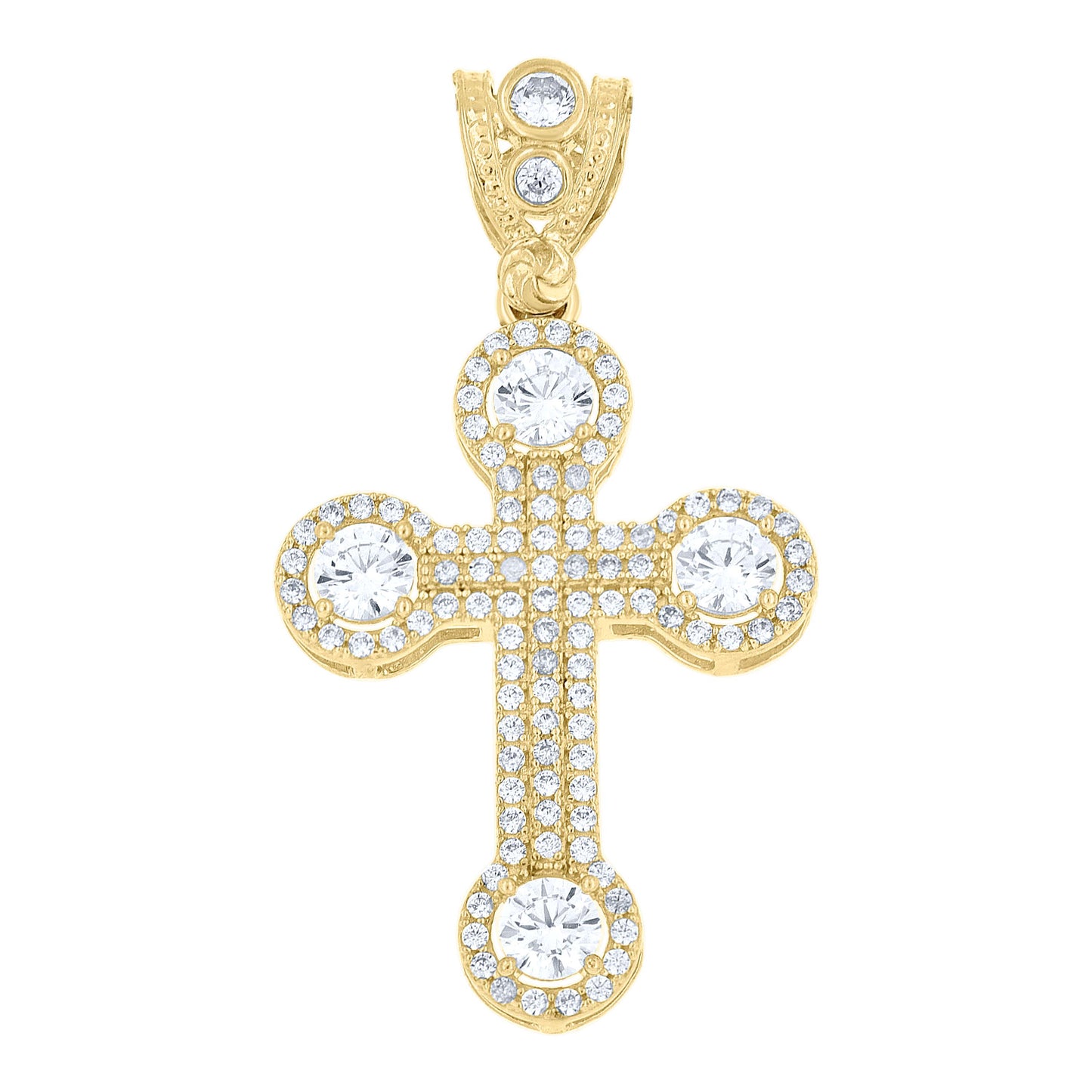 10k Yellow Gold Mens Cubic Zirconia Cross Religious Charm Pendant