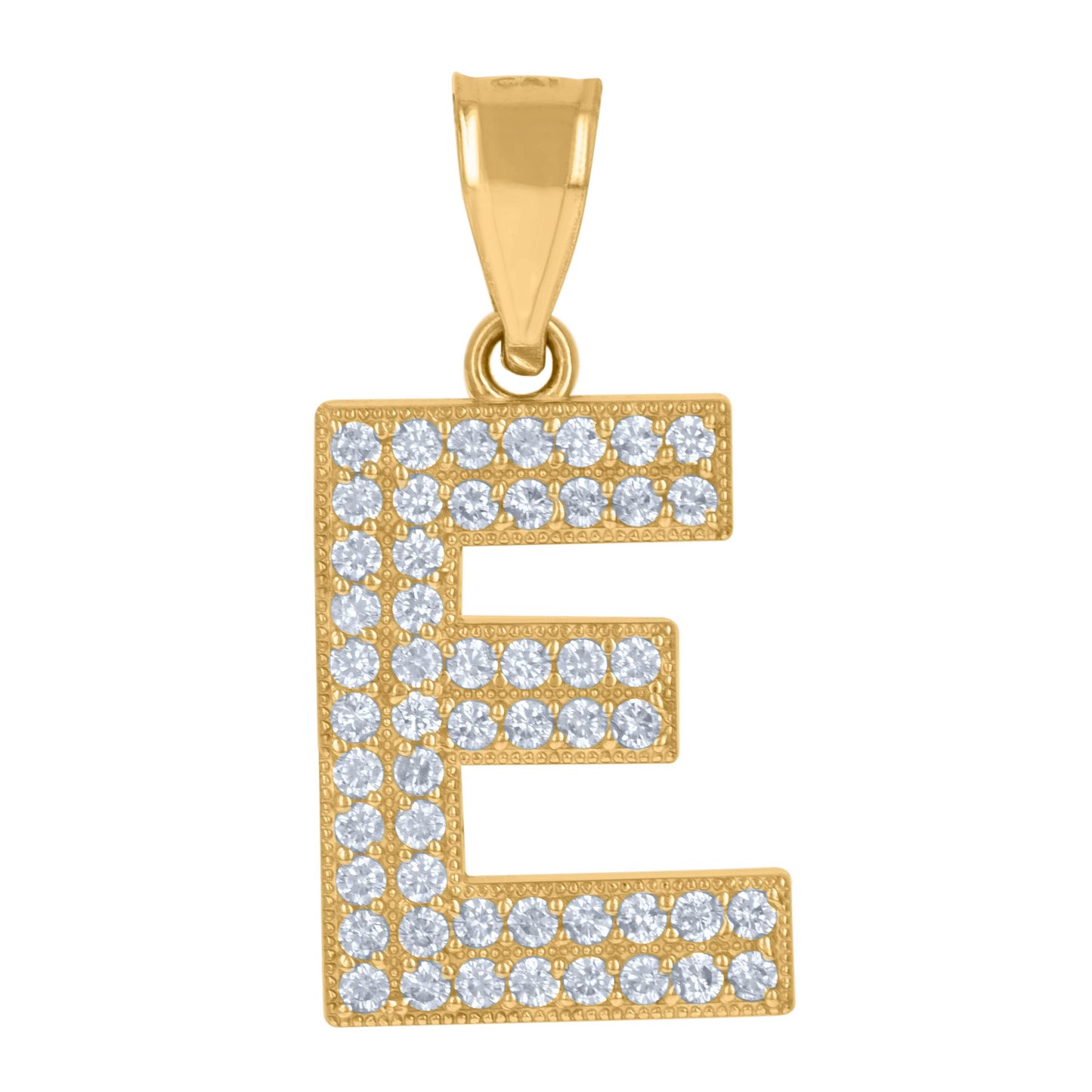 10k Yellow Gold Womens Cubic Zirconia E Alphabet Initial Charm Pendant