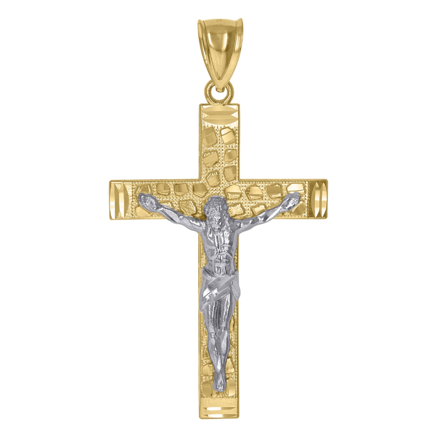 10k Two Tone Gold Mens Nugget Crucifix Religious Charm Pendant