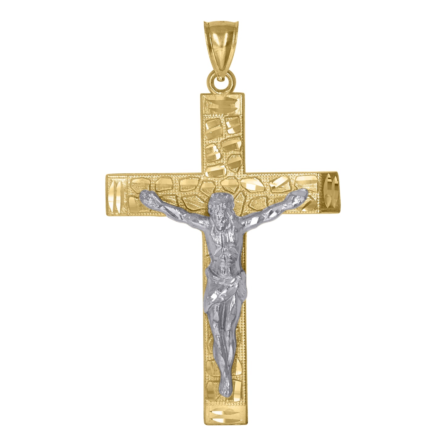 10k Two Tone Gold Mens Nugget Crucifix Religious Charm Pendant
