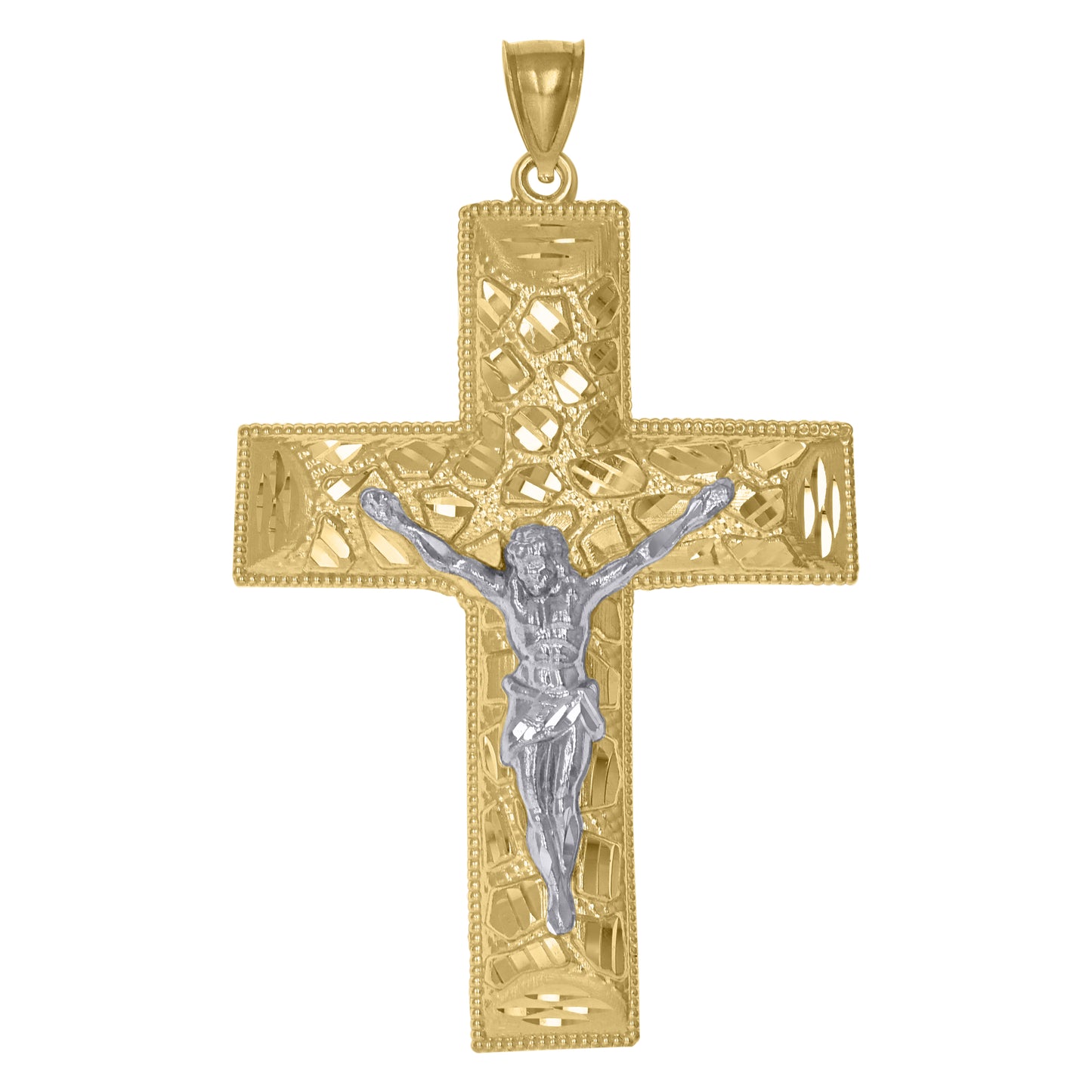 10k Two Tone Gold Mens Nugget Crucifix Religious Charm Pendant
