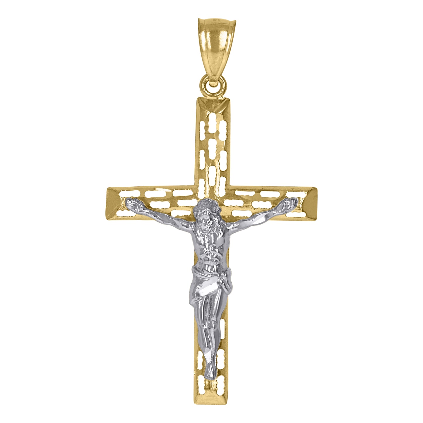 10k Two Tone Gold Mens Crucifix Religious Charm Pendant
