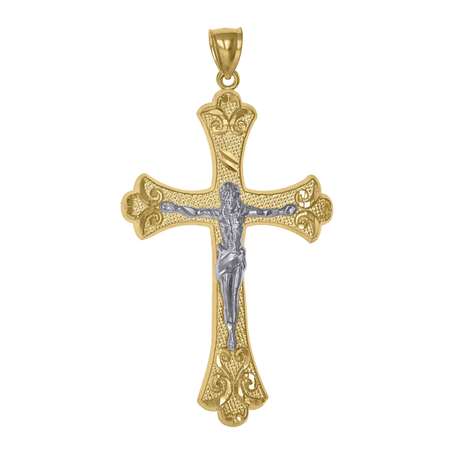 10k Two Tone Gold Mens Crucifix Religious Charm Pendant