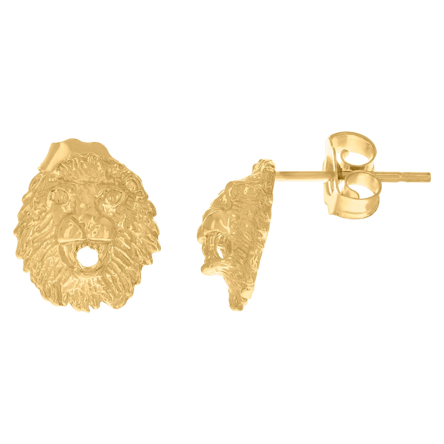 10k Yellow Gold Mens Animal Lion Leo Zodiac Sign Stud Earrings
