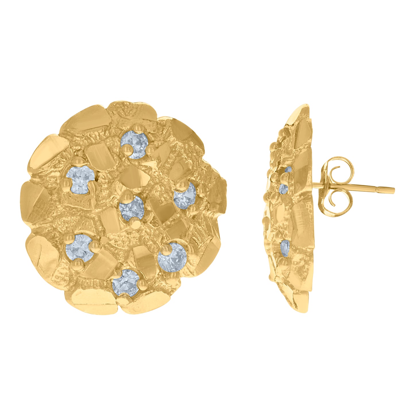 10k Yellow Gold Mens Cubic Zirconia Fashion Nugget Stud Earrings
