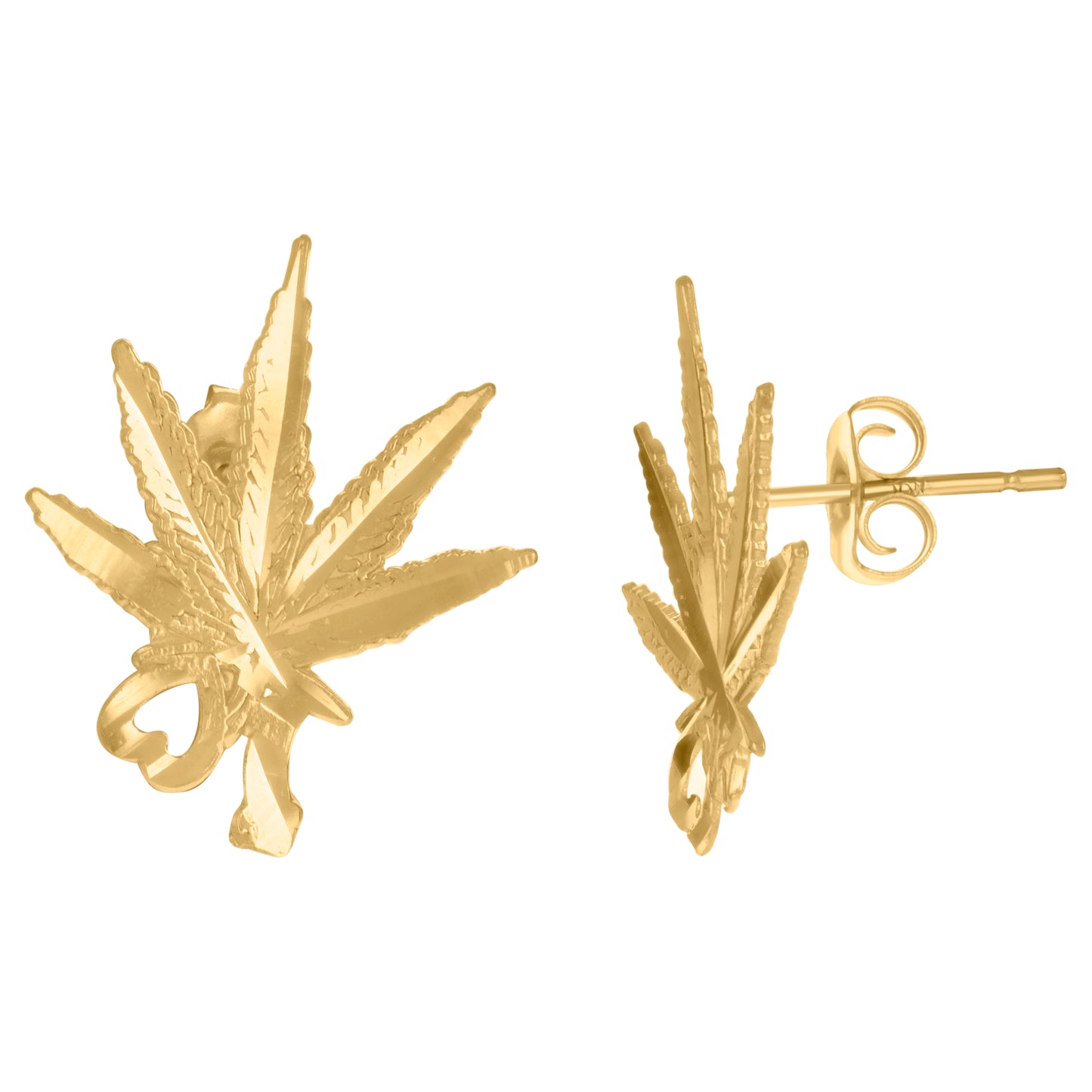 10k Yellow Gold Mens Fashion Marijuana Leaf Stud Earrings