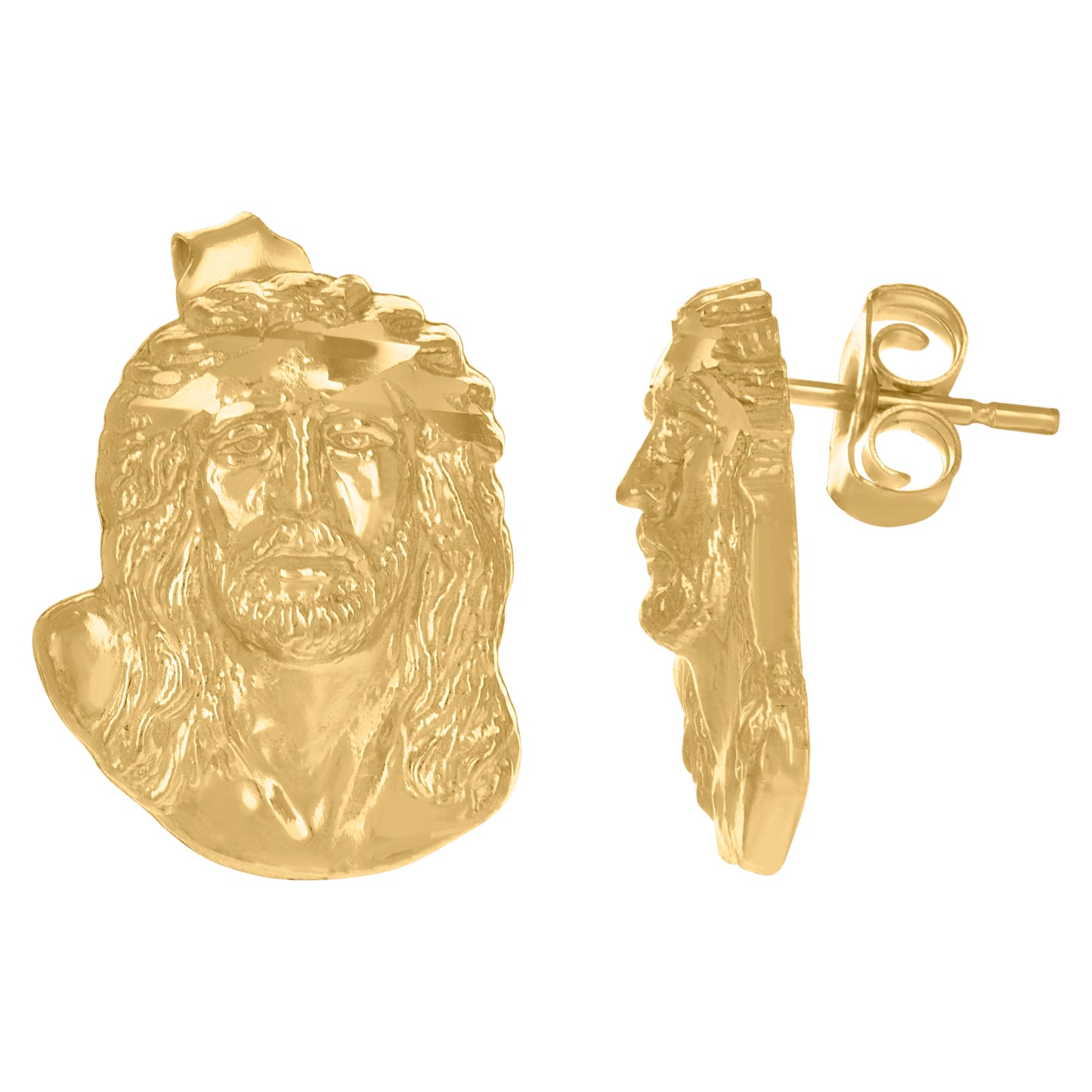 10k Yellow Gold Mens Religious Jesus Stud Earrings