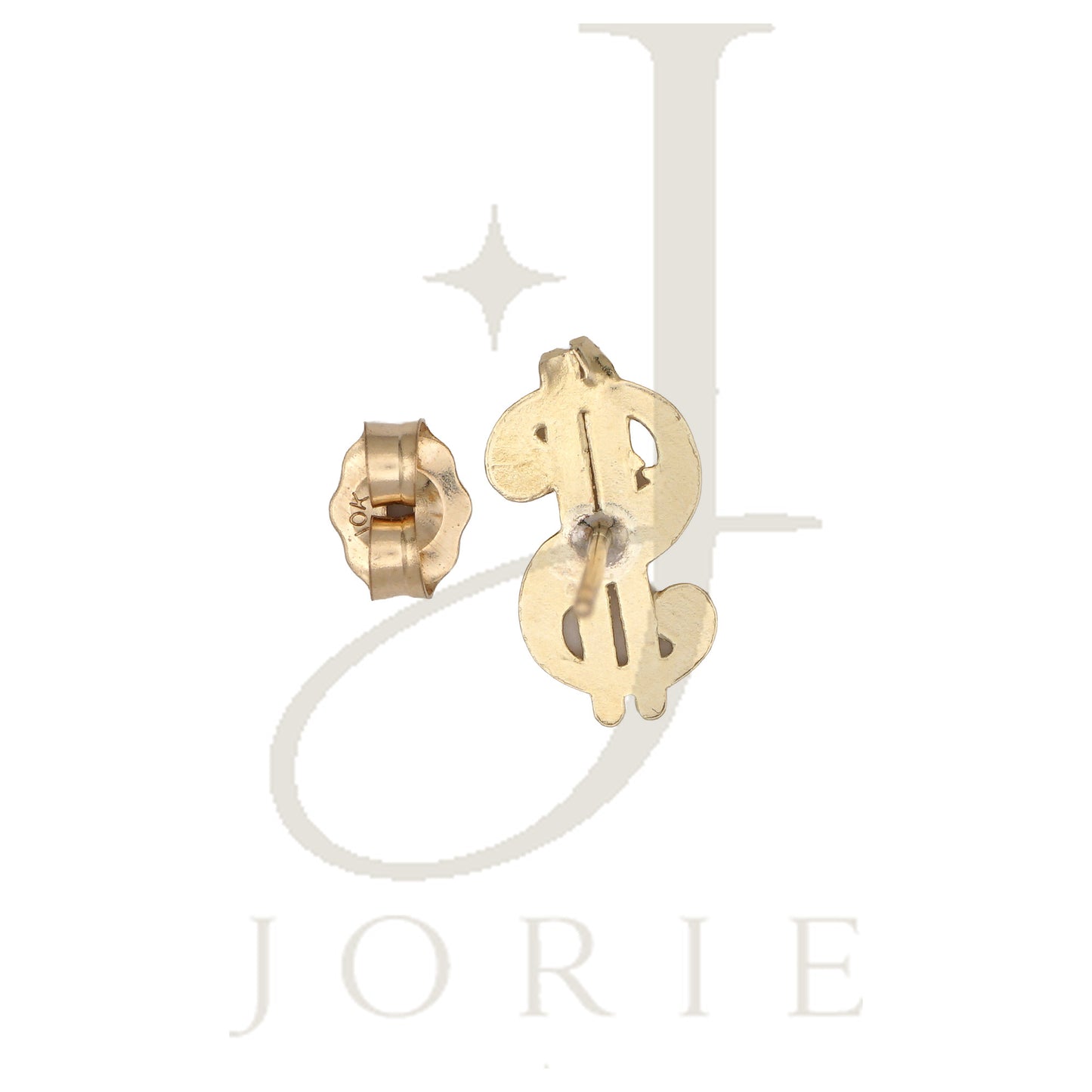 10k Yellow Gold Unisex Gambling Dollar Sign Stud Earrings