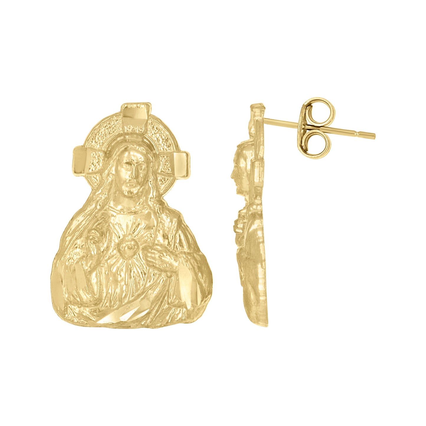 10k Two-Tone Gold Mens Religious Sacred Heart Of Jesus Stud Earrings