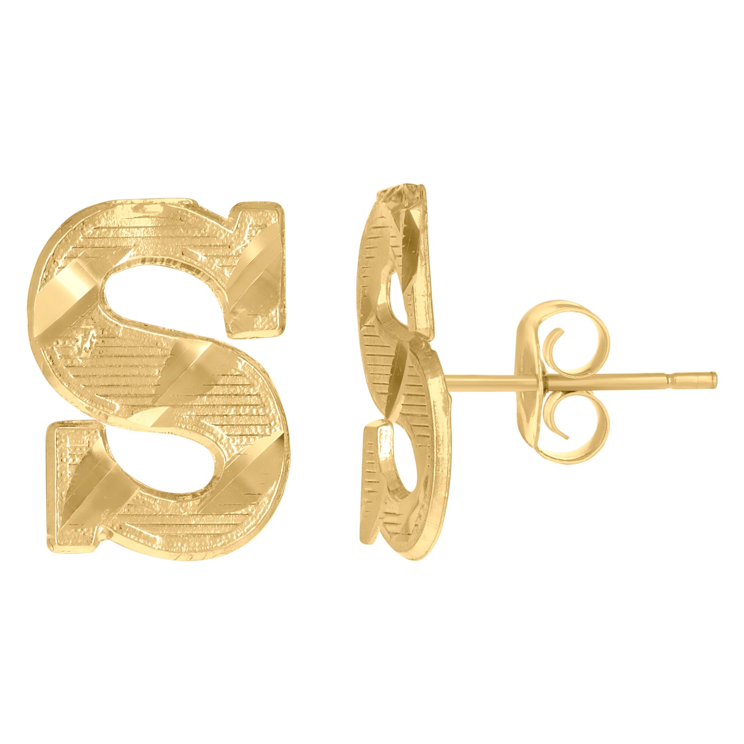 10k Yellow Gold Mens Initials Letter S Stud Earrings