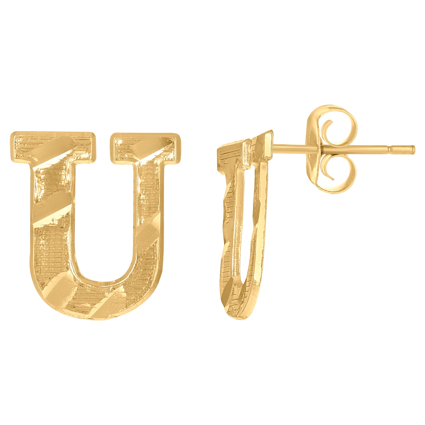 10k Yellow Gold Mens Initials Letter U Stud Earrings