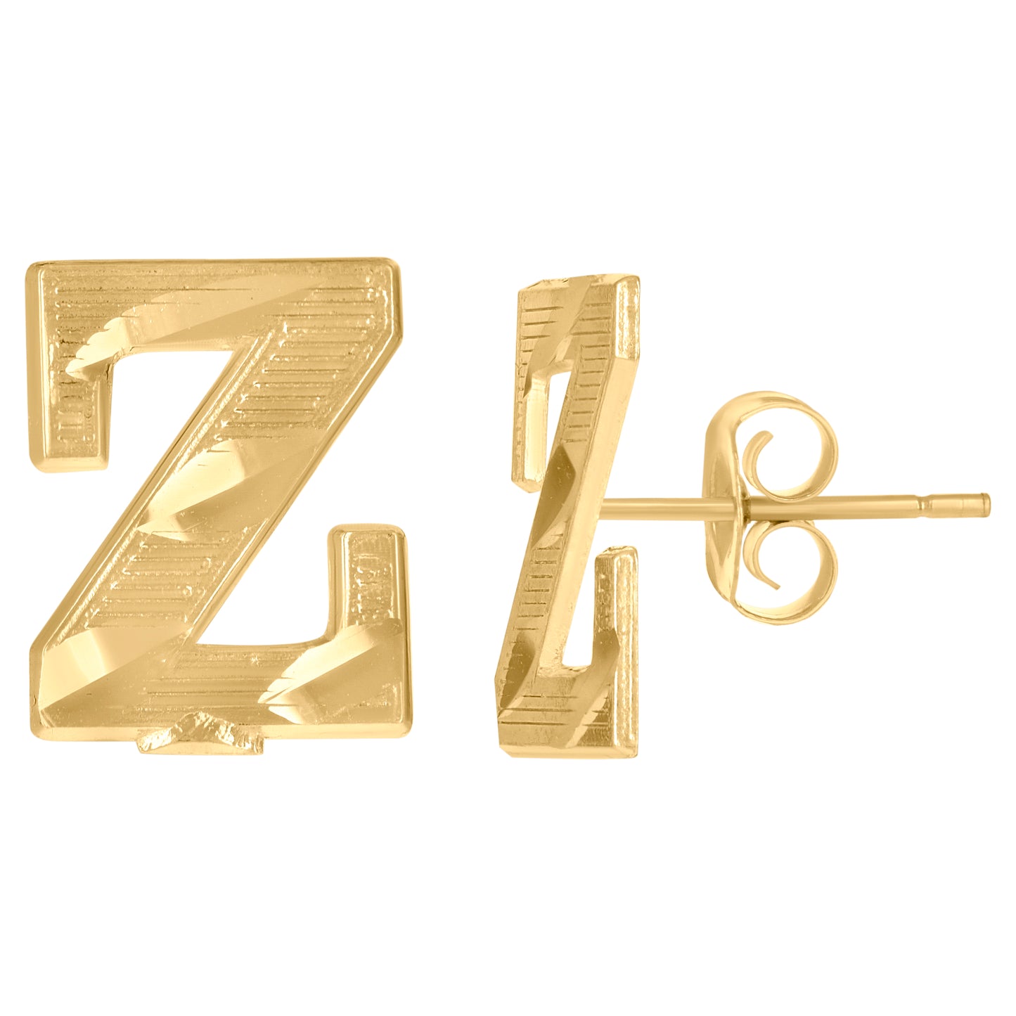 10k Yellow Gold Unisex Letter Z Initial Stud Earrings