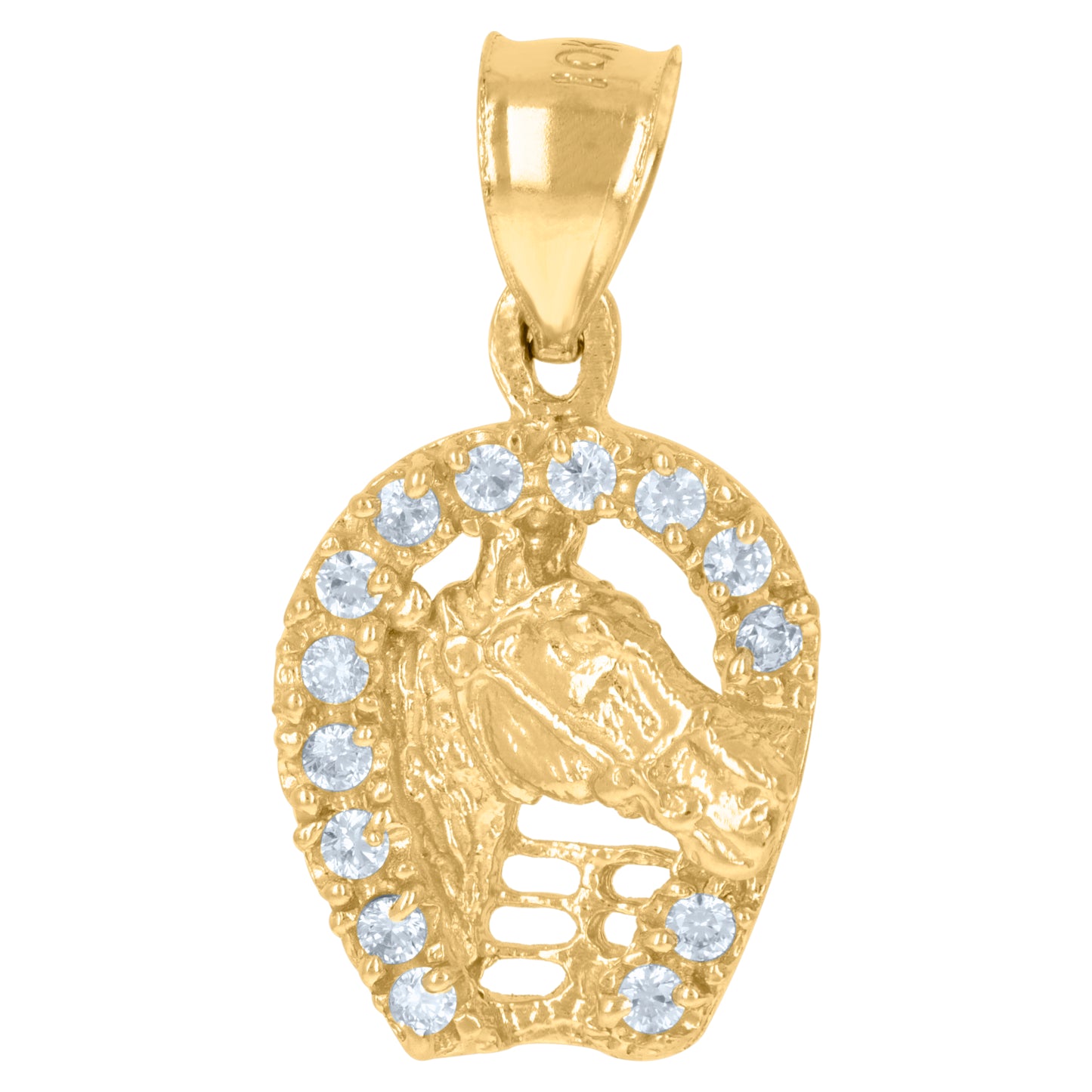 10k Yellow Gold Mens Cubic Zirconia Good Luck Horseshoe Charm Pendant