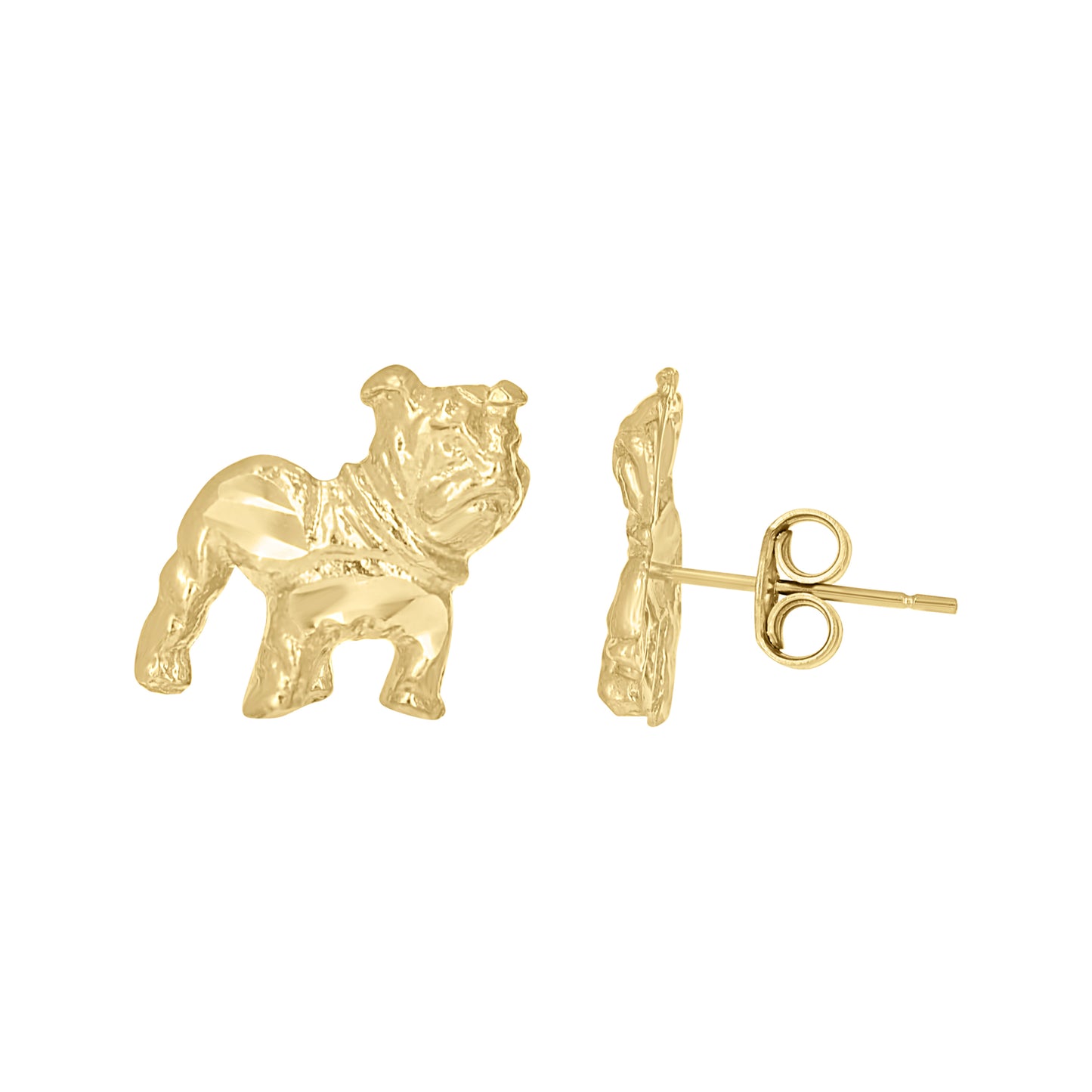 10k Yellow Gold Mens Bull Dog Wildlife/Animal Stud Earrings