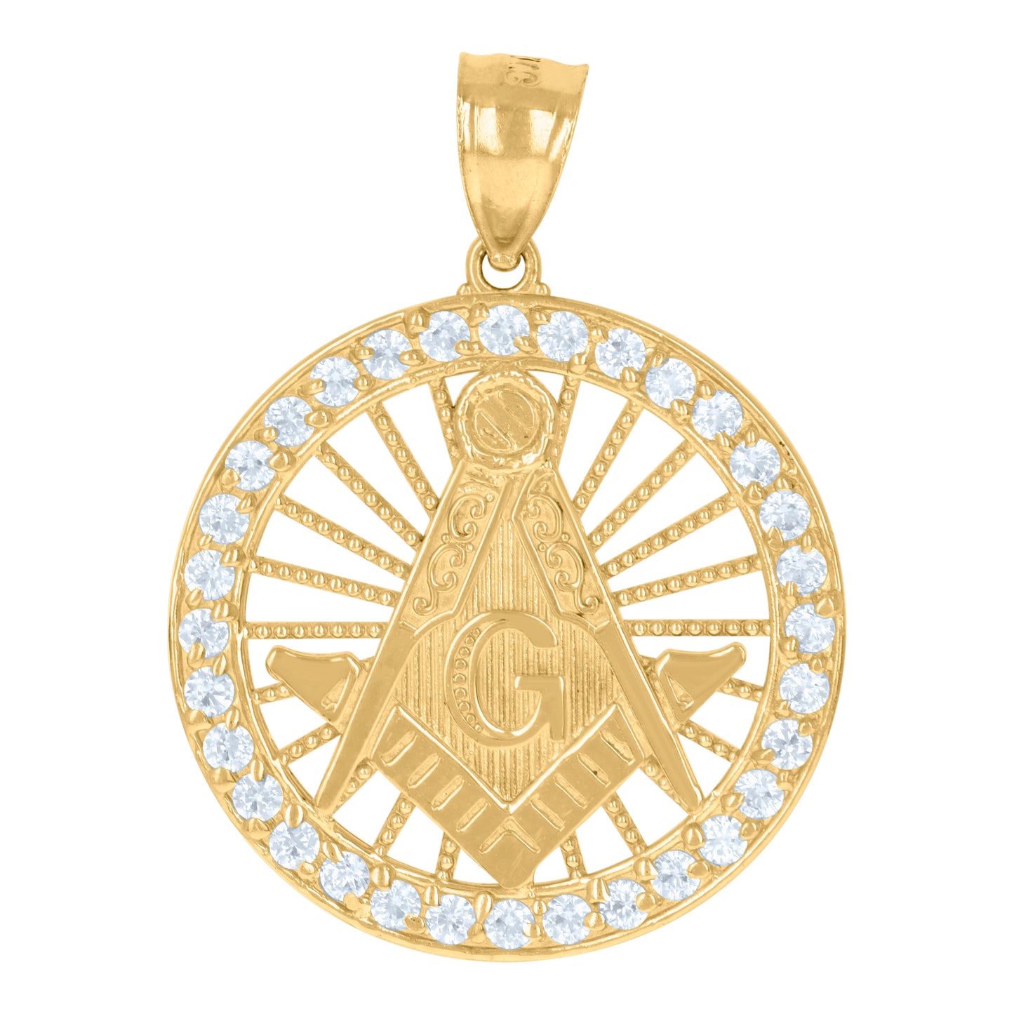 10k Yellow Gold Mens Cubic Zirconia Masonic Symbol Religious Charm Pendant